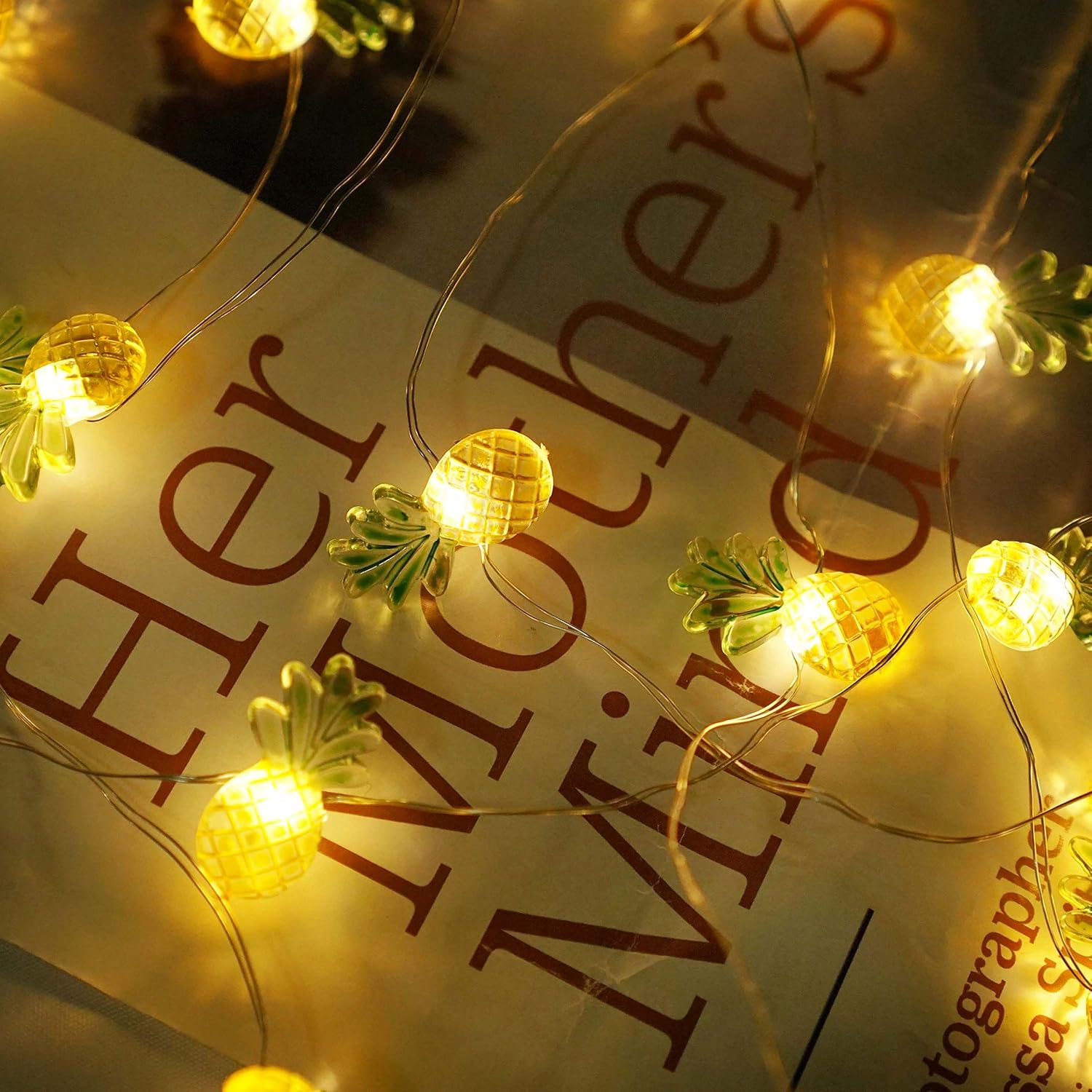 40 LED Pineapple String Lights, 8 Modes Pineapple Fairy Lights Battery Operated Without Remote Control for Wedding, Party, Festival, Indoor, Outdoor
