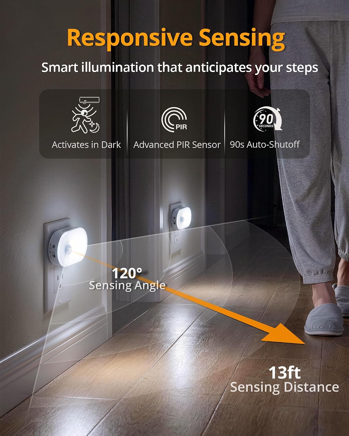 Lyridz 120 Lumens Ultra Bright Plug-in Motion Sensor Night Light, 6-Pack