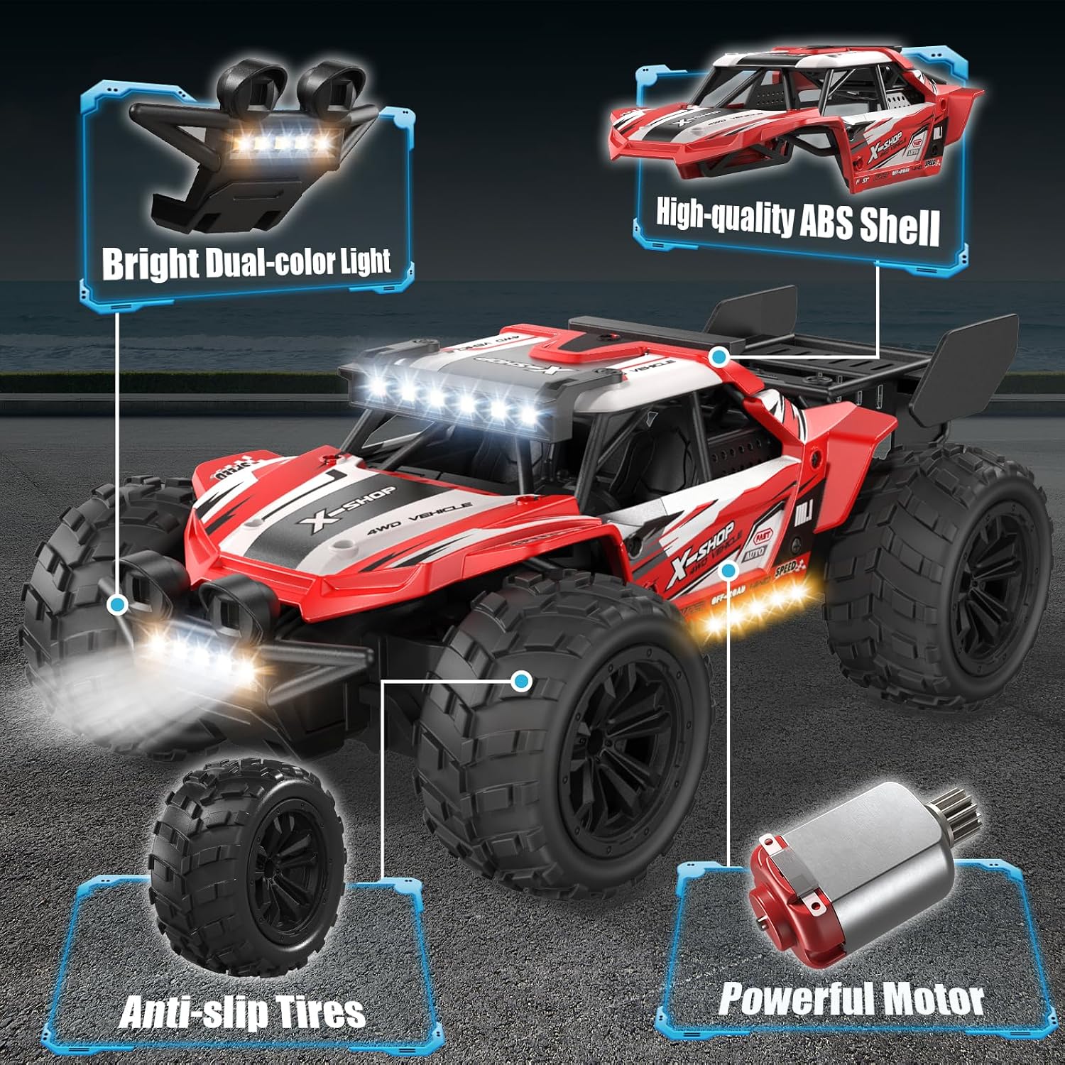 Remote Control Car, 4WD High Speed 30+KPH RC Cars for Boys Age 8-12, 2.4GHz RC Monster Truck Toys