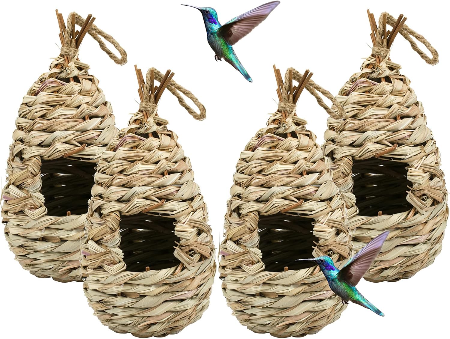 Yesland 4 Pack Hand Woven Hummingbird House, 9 x 4 Inches Bird Hut and Hummingbird Houses Nest