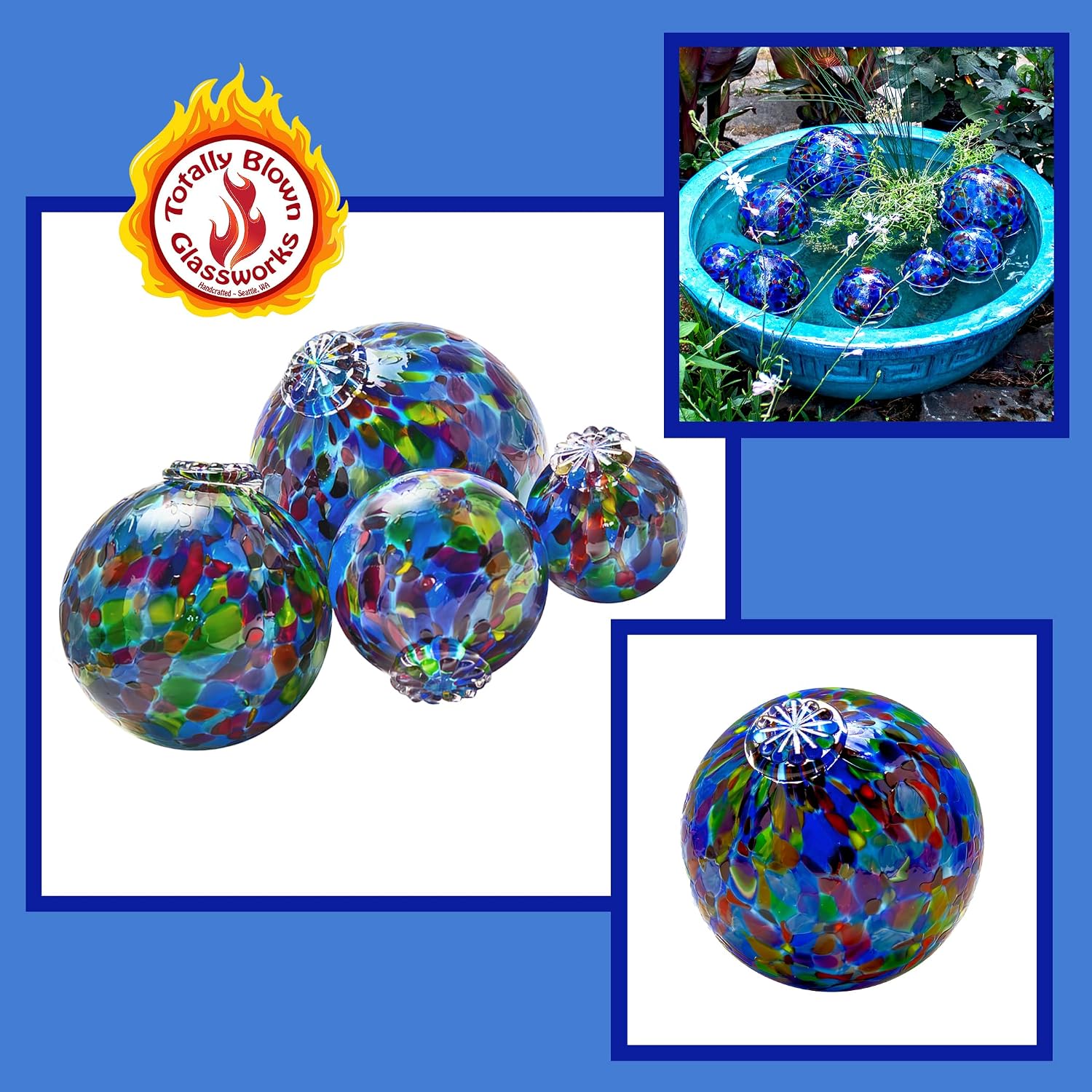 Totally Blown Glassworks Pond Float. Handmade Blown Glass, Garden Gazing Ball, Table Centerpiece