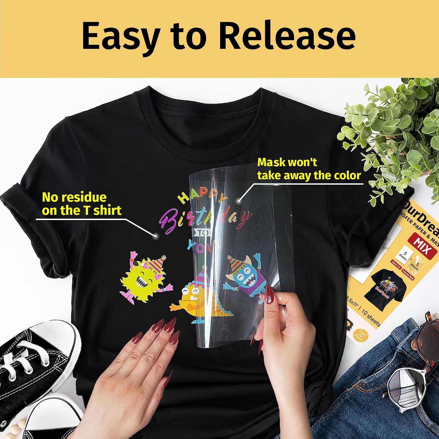TransOurDream Heat Transfer Paper for Dark T Shirts(10 Sheets, 8.5x11),Printable HTV Heat Transfer Vinyl for Inkjet Printers