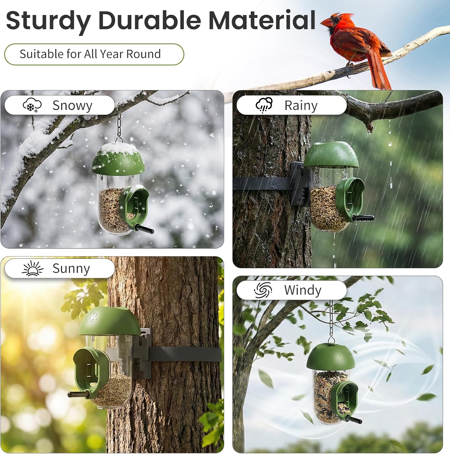 LONA Bird Feeders for Outdoors, Tube Feeder Weatherproof with Multiple Hanging Methods, Wild Bird Feeding Silo for Outside, 3 Port