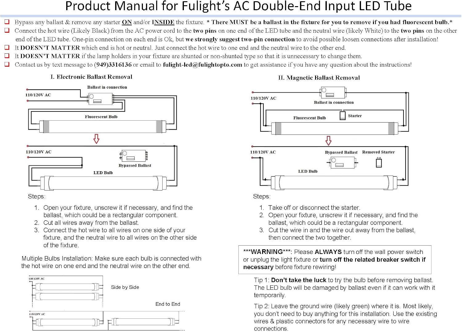 Type B UV Blacklight T8 LED Tube, 2FT, 390-395nm, 85-265V | Double-End Powered, 10W, 24-Inch, F17T8, F20T8, F20T12/BL, Clear Cover