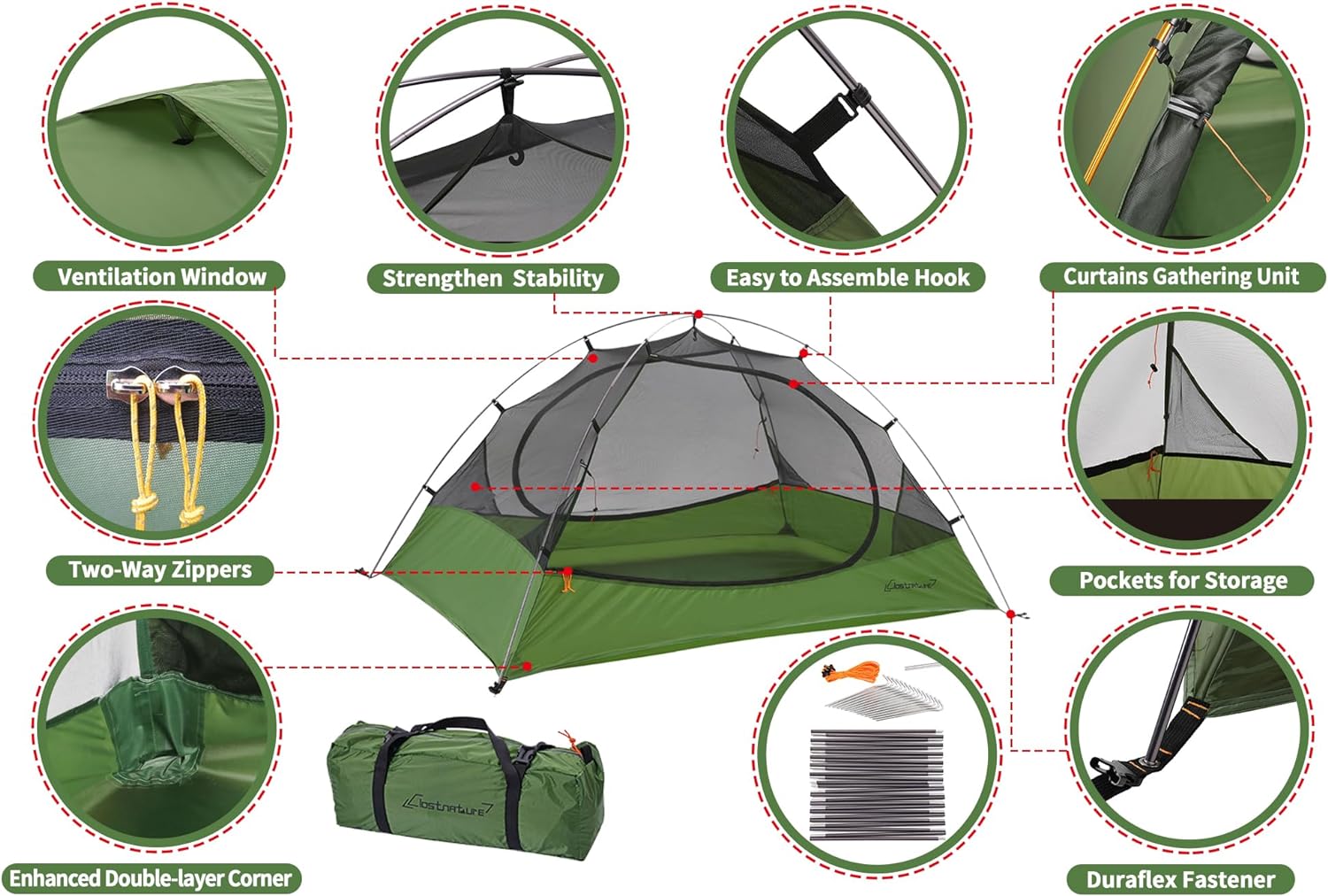 Clostnature 1/2/3/4 Person Lightweight Backpacking Tent, Easy Setup Tent