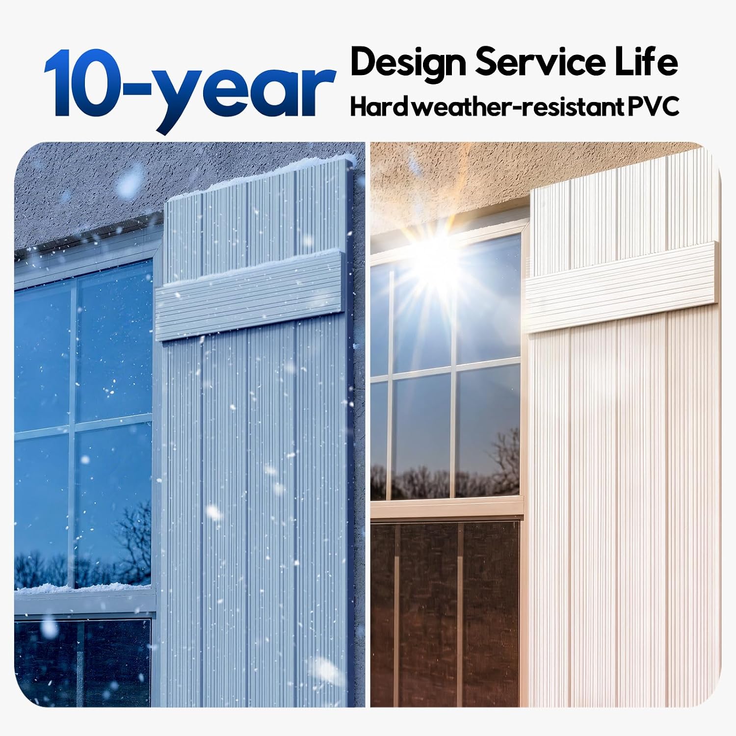 【4 pcs】Thickened Wall Vinyl Shutters, 14 1/2" x 58", White Exterior Window Shutters, 5-Minute Installation, 10+ Years Lifespan, Vertical Embossed Lines