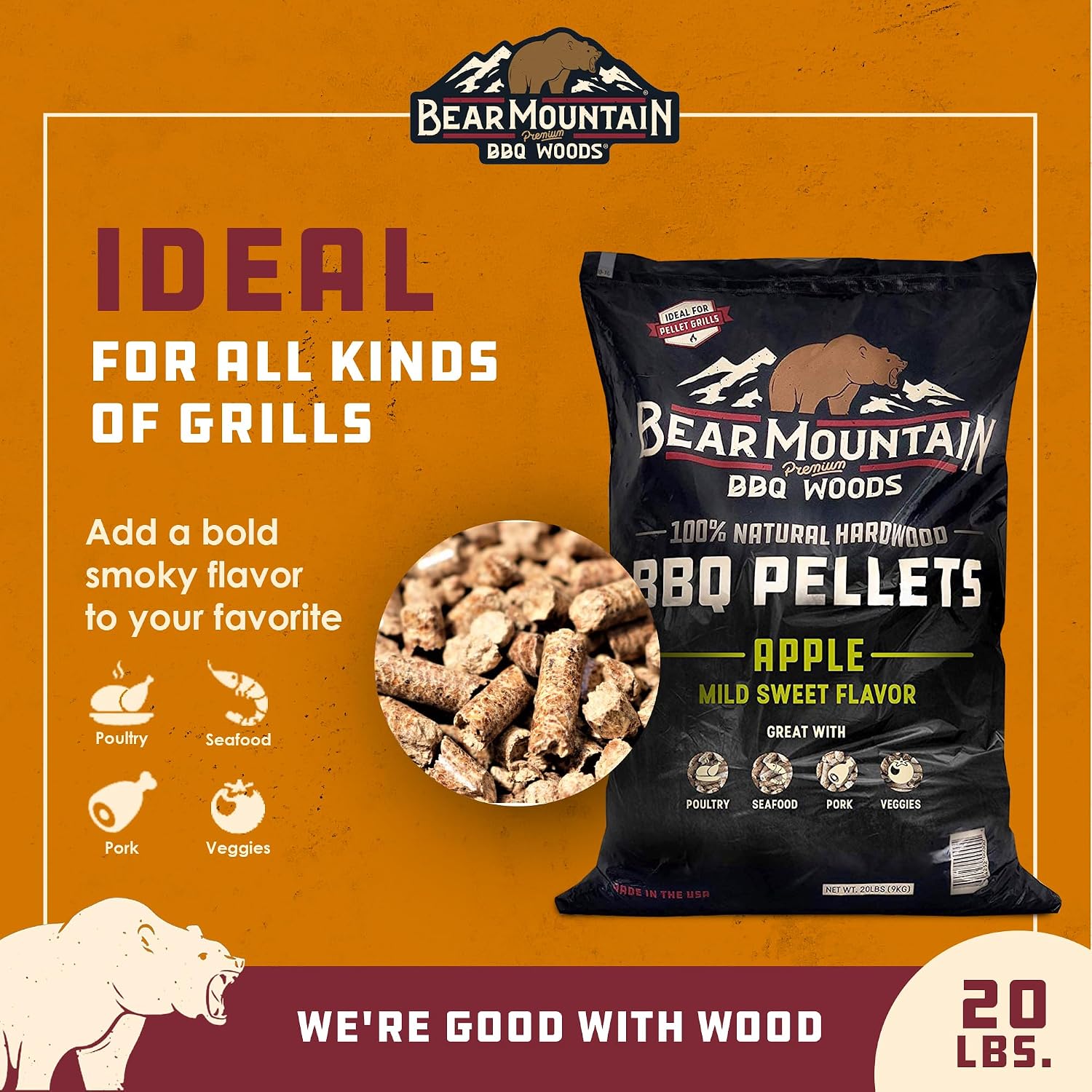 Bear Mountain Gourmet Blend Pellets for Smoker and Grill, 40lb Bag