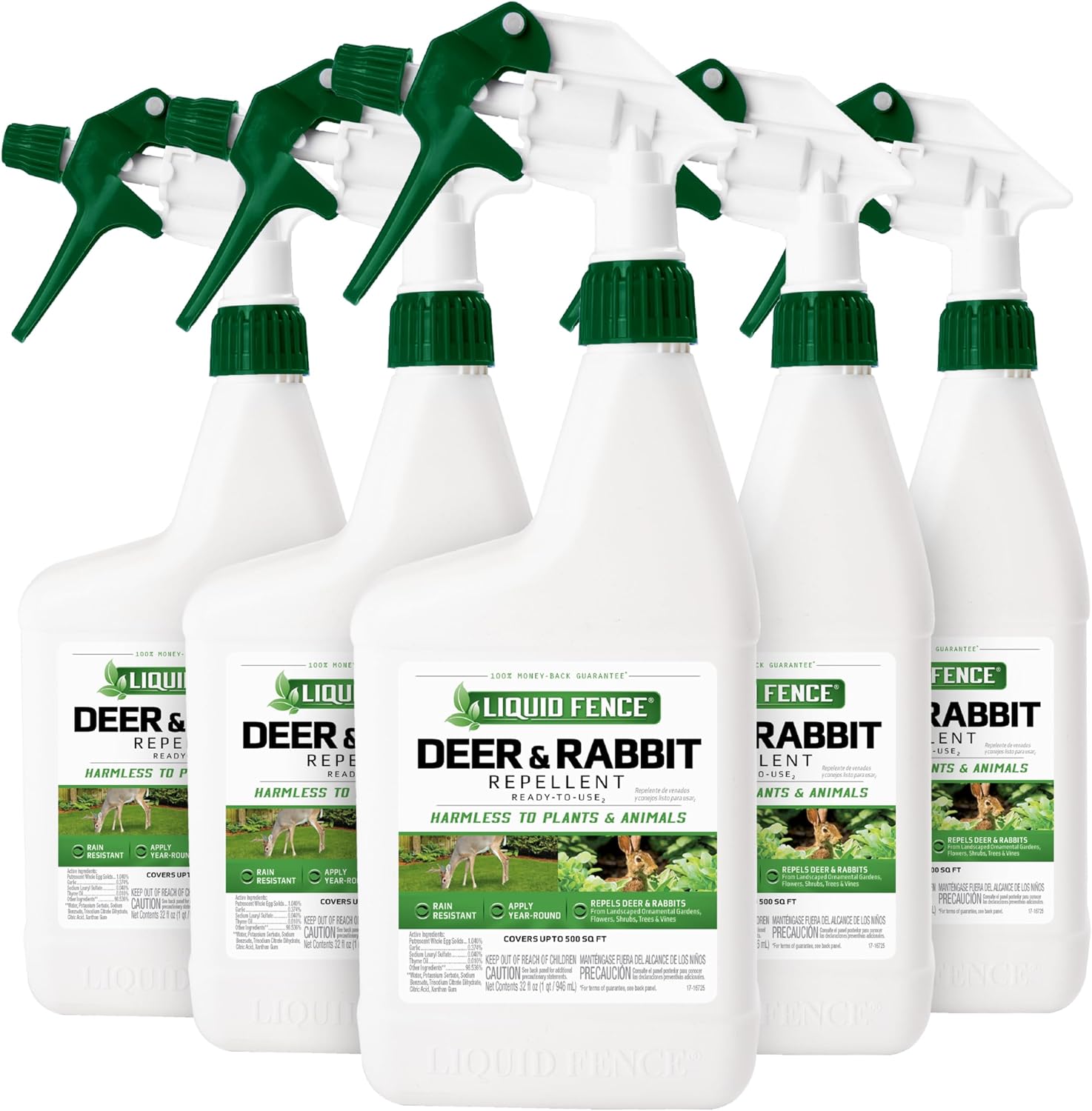 Liquid Fence Deer and Rabbit Repellent Ready-to-Use Spray, 1 Gallon | Use to Treat on Gardens, Flowers, Shrubs, Trees & Vines, Covers up to 2,000 Sq. Ft., Harmless to Plants & Animals