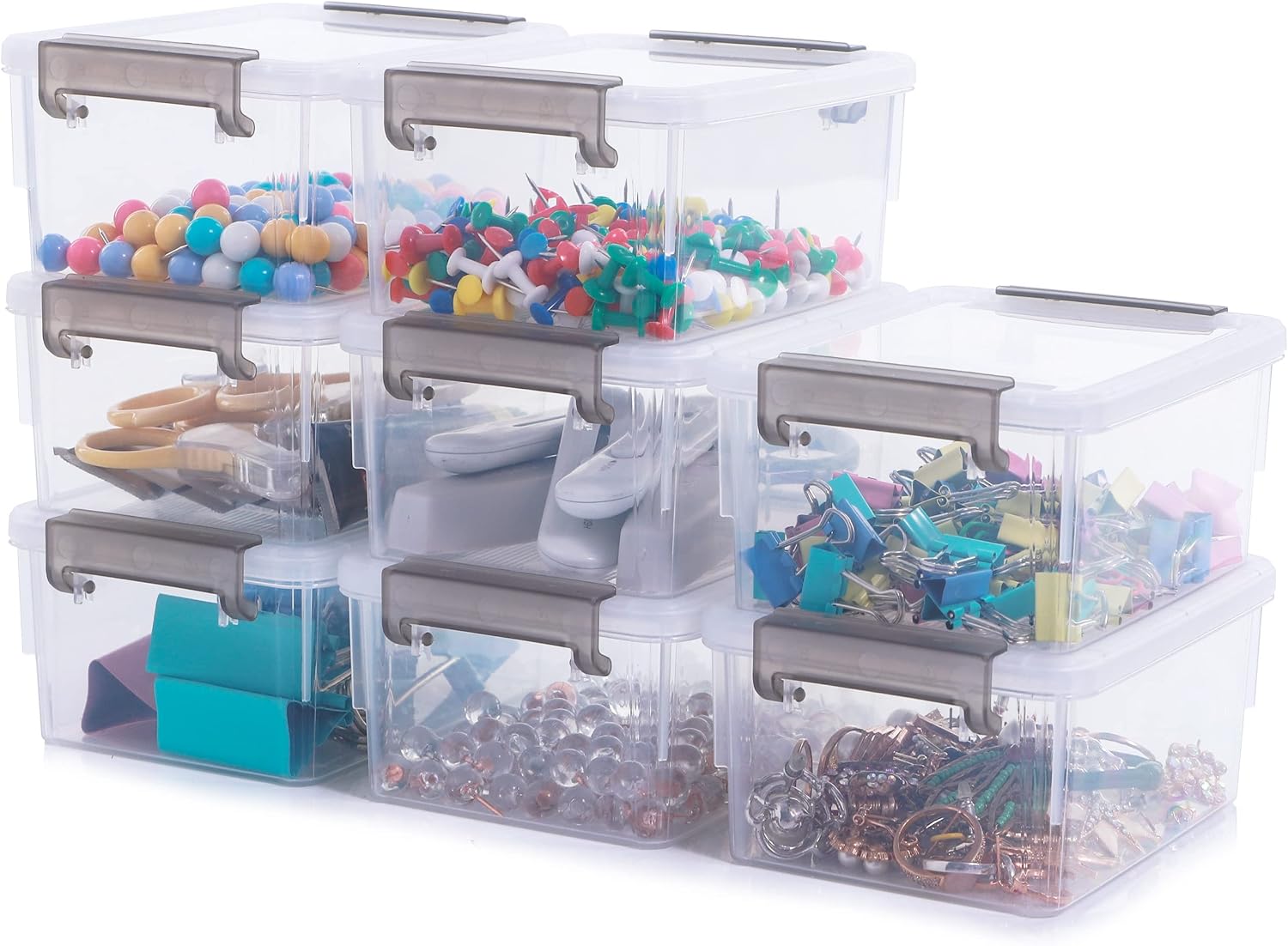 Citylife 10Packs 1.3Qt Small Storage Bins with Lids,Stackable Clear