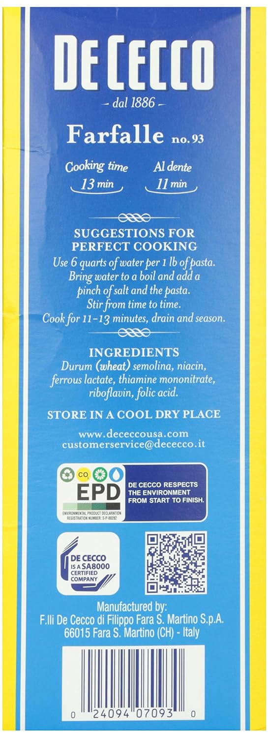 De Cecco Farfalle No. 93 Pasta, 16 Oz