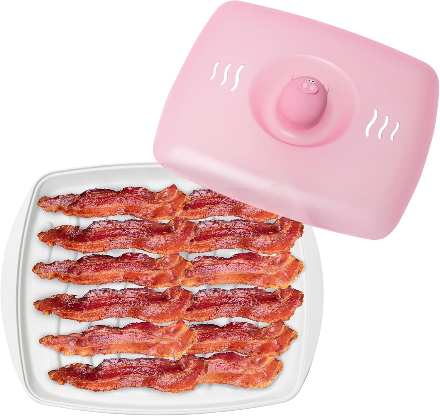 Joie Piggy Microwave Bacon Tray, Grooved Cooking Tray for Microwaving Bacon | Holds 4-5 Strips, Cooks Healthier and Crispier Bacon