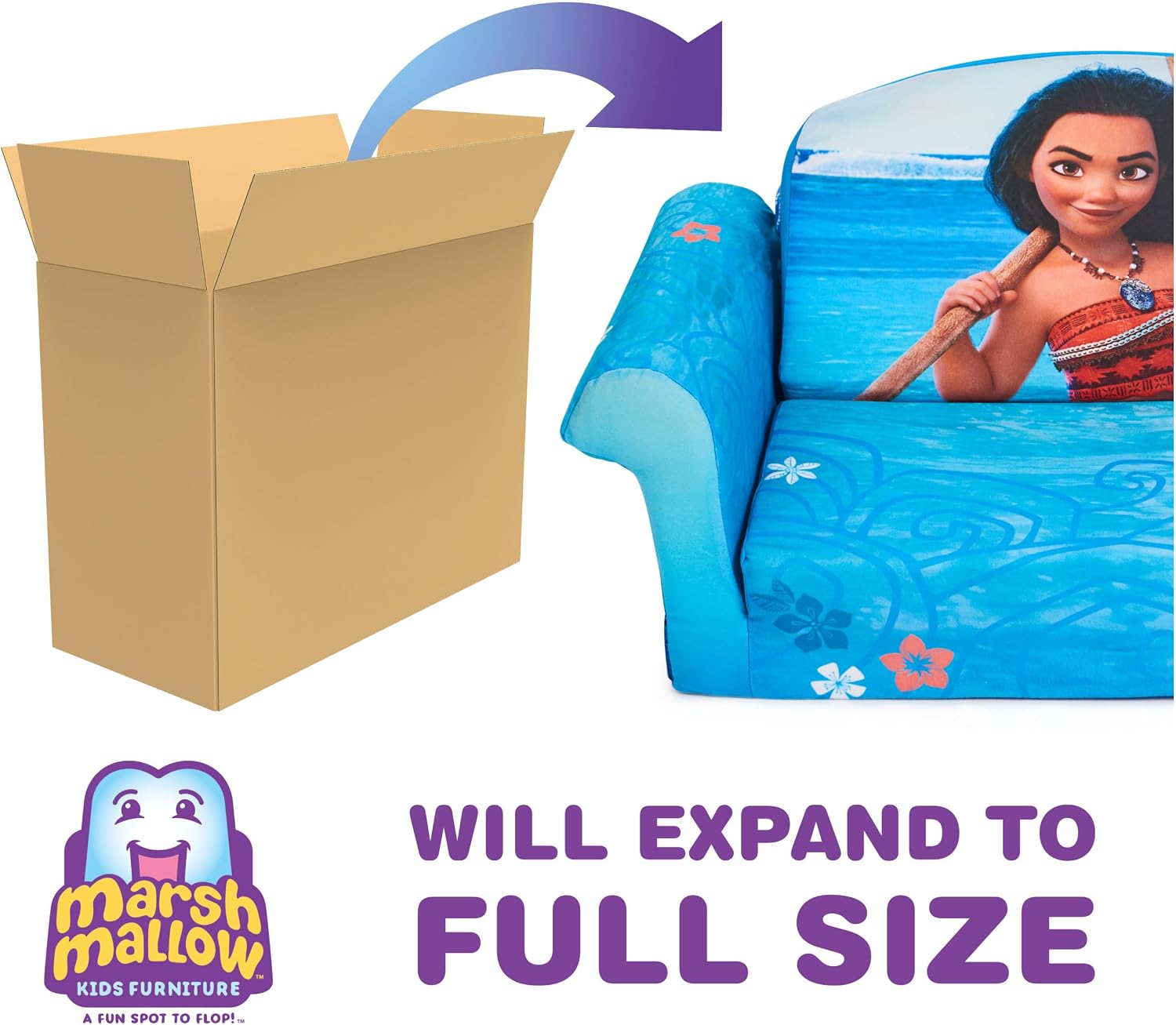 Marshmallow Furniture, Children's 2 in 1 Flip Open Foam Sofa, Minnie Mouse, by Spin Master | Pullout Foam Sleeper for Folding Lounging, Sitting, and Napping for Toddlers & Kids, Bedroom and Playroom Use