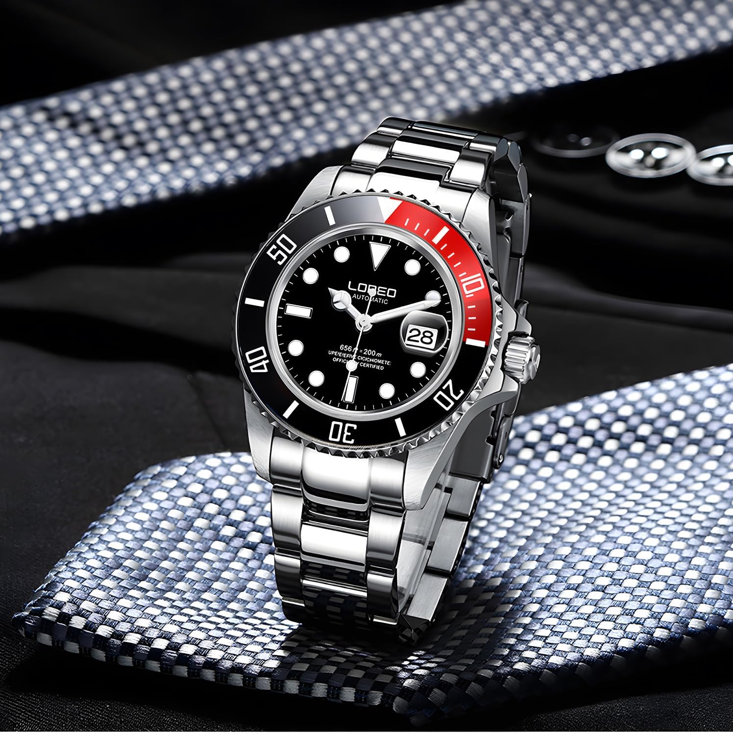 LOREO Men's Automatic Watch Sapphire Crystals 200M Waterproof | Rotating Bezel Luminous Markers and Hands Date 316L Stainless Steel Case and Bracelet Waterproof Watch
