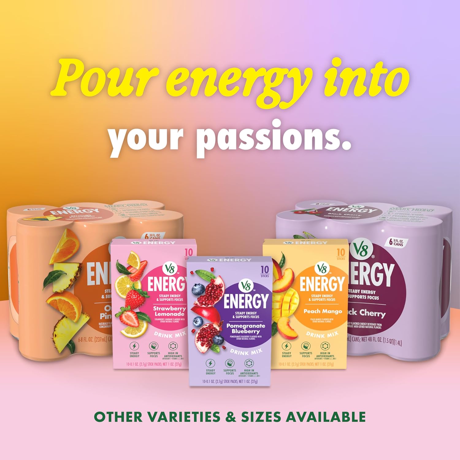 V8 Energy Orange Pineapple Energy Drink, 11.5 fl oz Can (12 Pack)