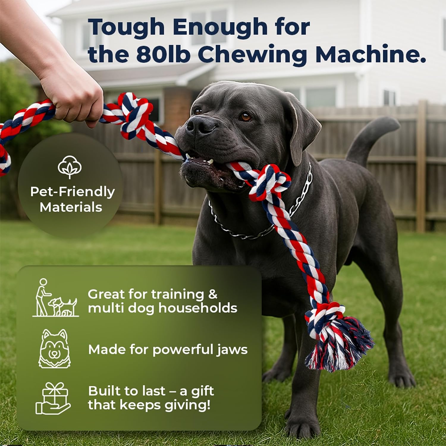 Pacific Pups Products Giant Dog Rope Toy, 42 Inch Tug of War Rope, Green