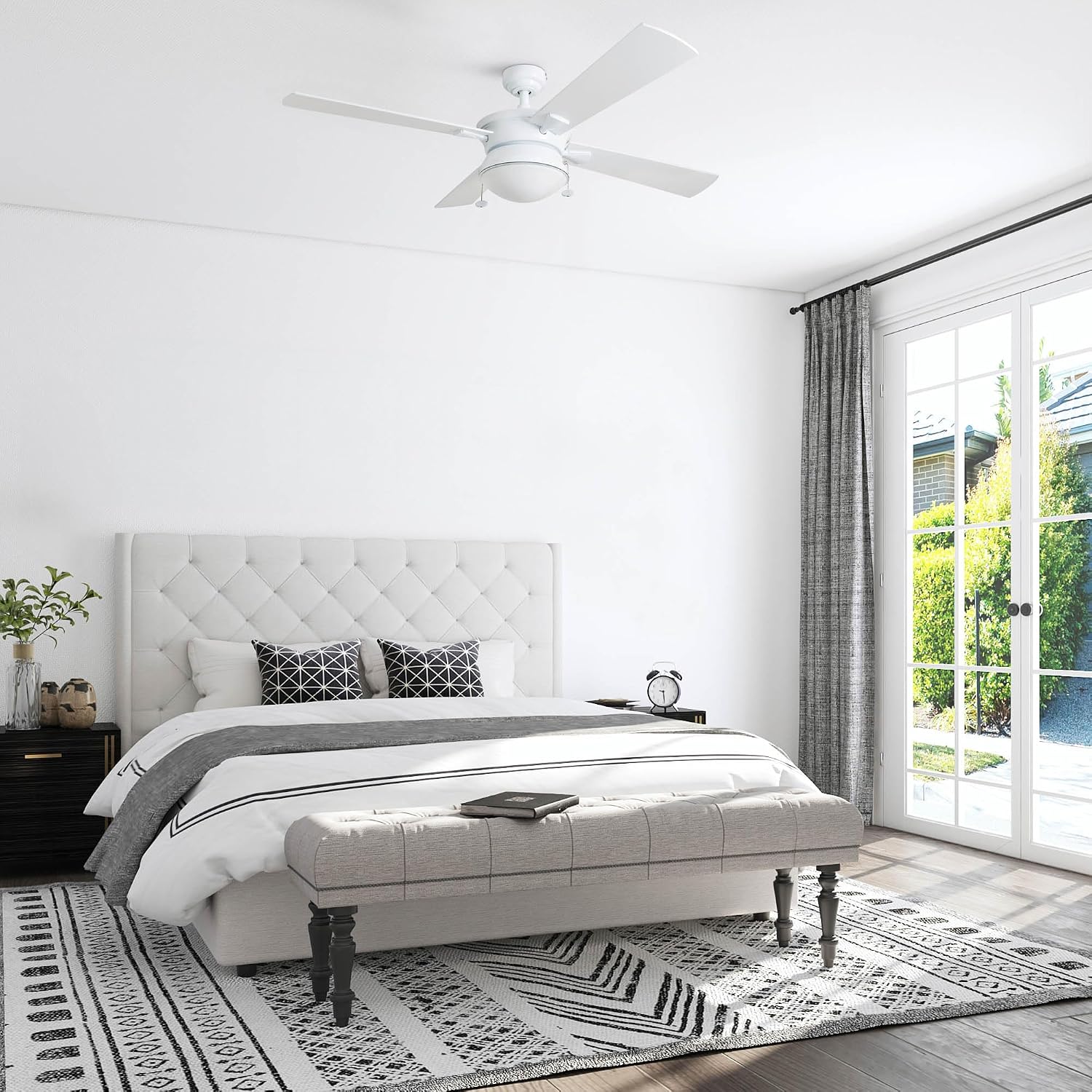 Prominence Home Auletta, 52 Inch Contemporary Indoor Outdoor Ceiling Fan with Light, Pull Chain, Dual Mounting Options, Dual Finish Blades
