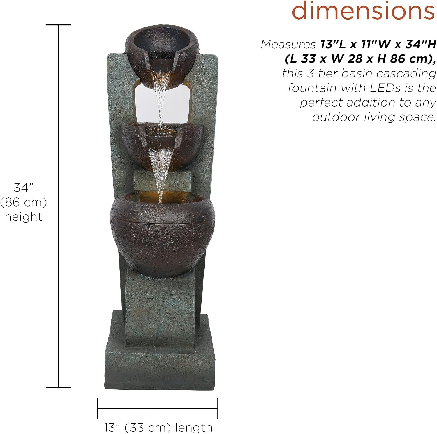 Alpine Corporation WIN326 Indoor Tabletop Light-Up Tiered Rainforest Tree Trunk Water Fountain with LED Lights, 11", Brown
