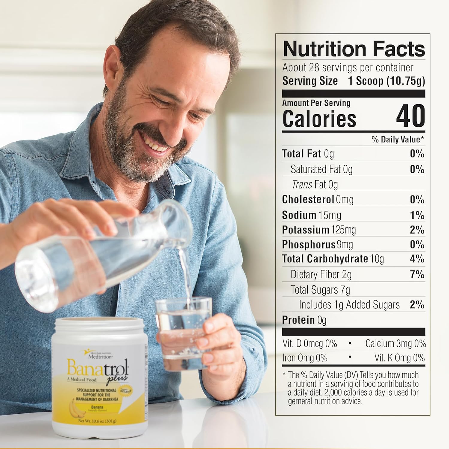 Medtrition Banatrol® Natural Anti-Diarrheal with Prebiotics, Relief from Chronic Diarrhea, IBS, Recurring Diarrhea, Clinically Supported Medical Food, Non-Constipating, 75 Servings (Pineapple)