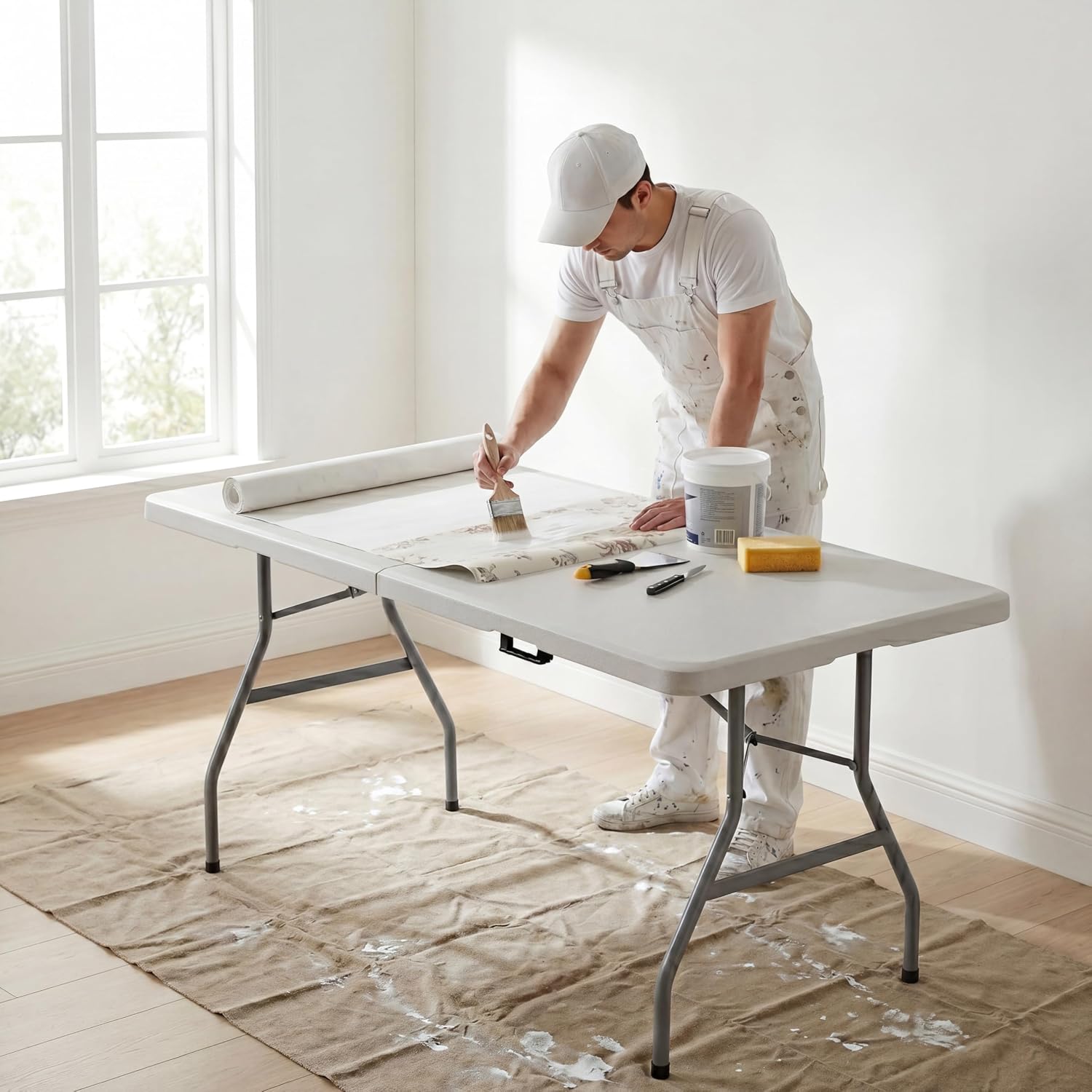 Home Vida Heavy Duty Trestle Picnic Folding Table Silver, 5 feet