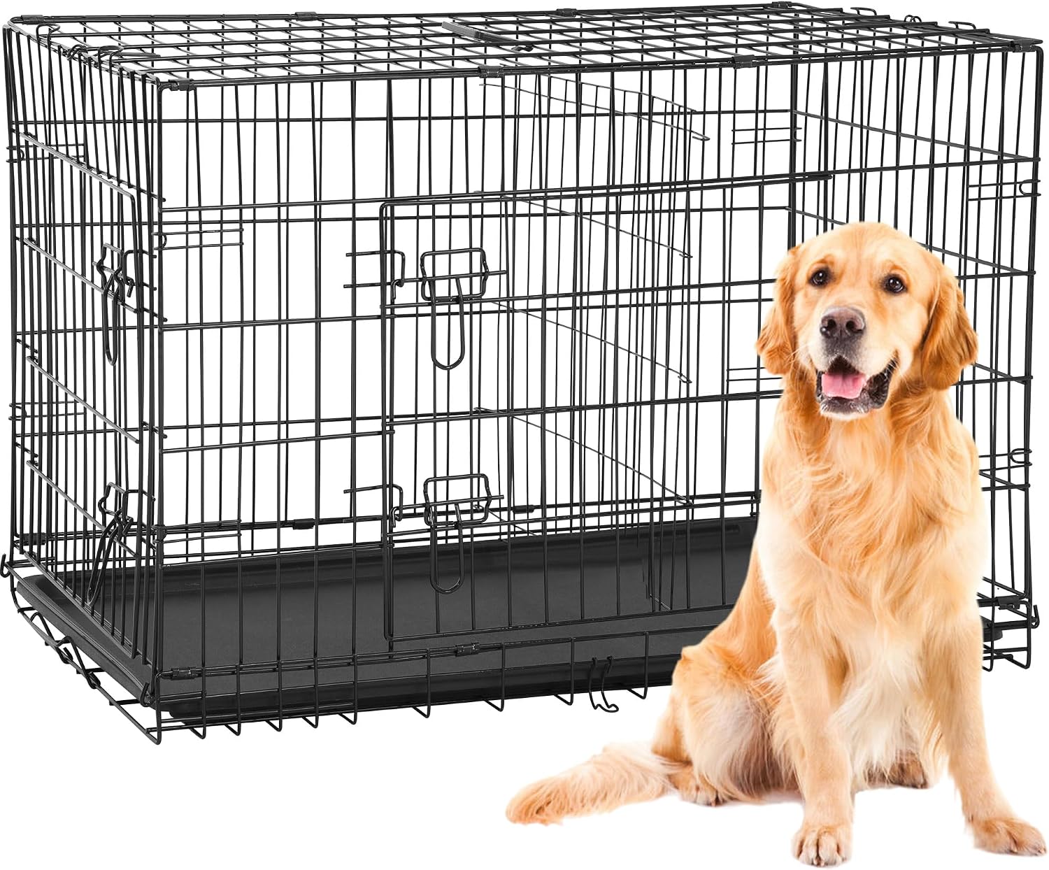 BestPet | Dog Crate | 48" | Black | Foldable Metal Kennel with Double Doors