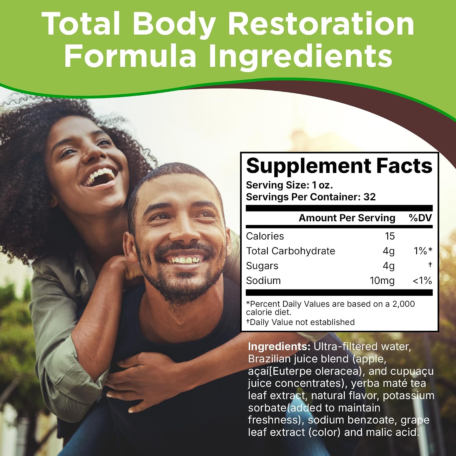 Nzuri Vida All-Natural Energy & Stress Support Tonic – 10-in-1 Total Body Restoration Drink with Acai Berry, Cupuacu & Yerba Mate – Smooth Energy