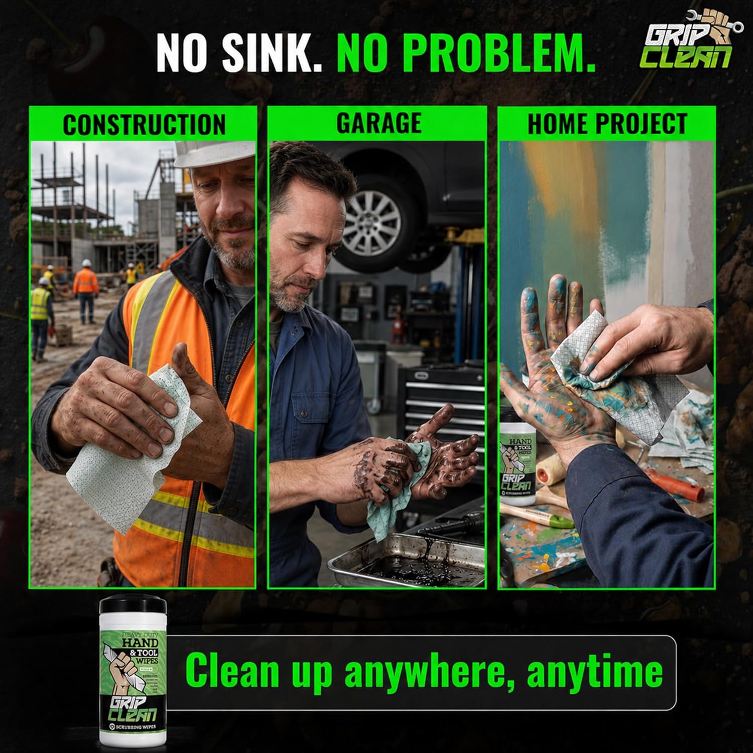 Heavy Duty Hand Cleaning Wipes, Tool Wipes, Waterless Mechanic Hand Cleaner