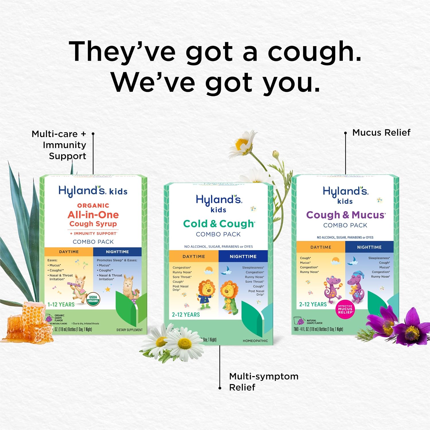 Hyland's Kids Cold and Cough, Day and Night Combo Pack, Cold Medicine for Ages 2 and up, Syrup Cough Medicine for Kids, Nasal Decongestant, 4 Fl Oz (Pack of 2)