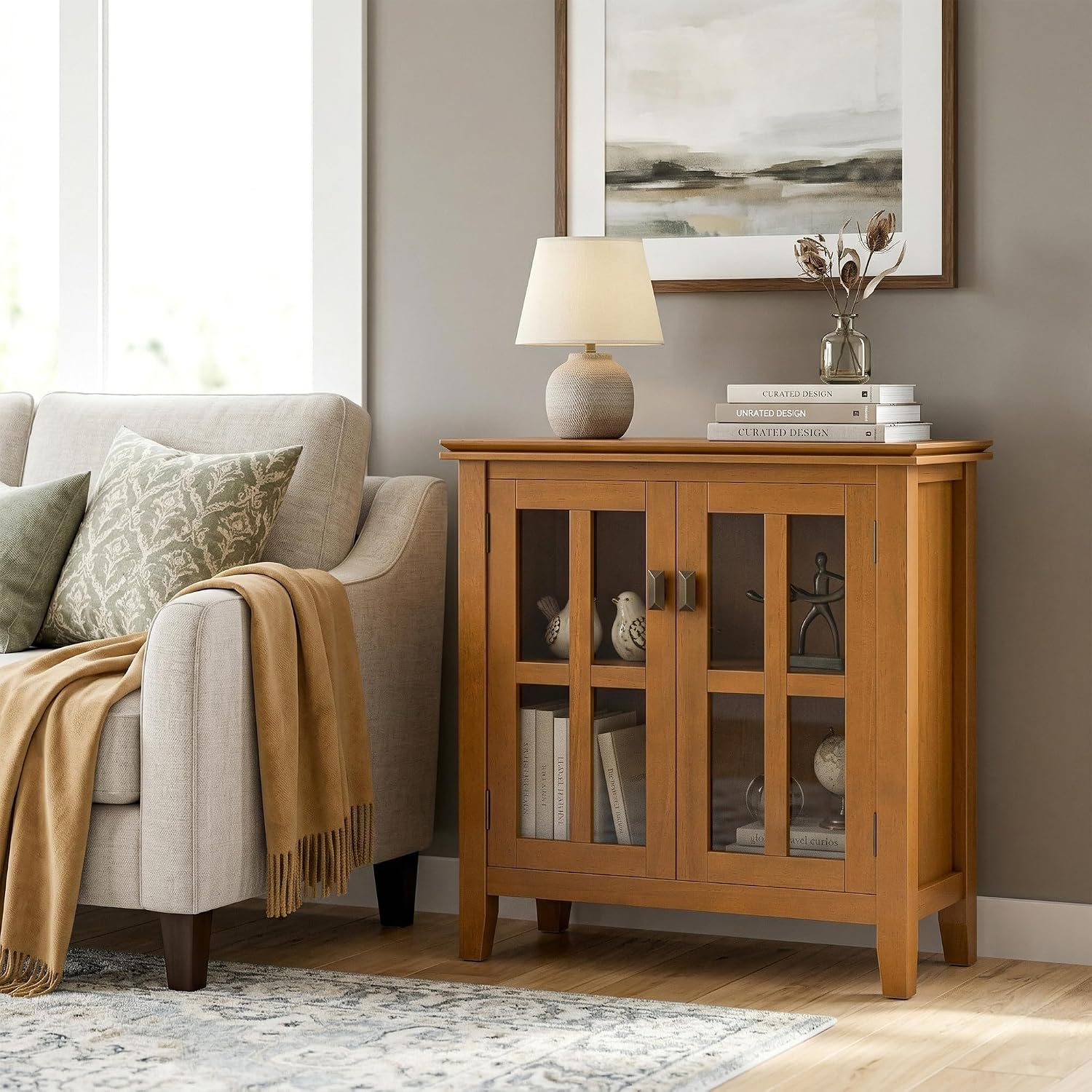 SIMPLIHOME Artisan 30" Wide Solid Wood Cabinet in Russet Brown