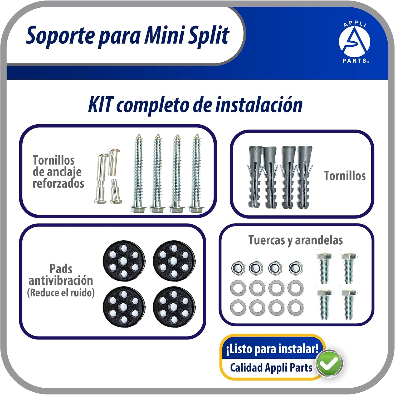Appli Parts APAB-3160 Mini Split Wall Mounting Bracket, Heavy Duty Outdoor Support Up to 352 lbs. Fit 5000 to 36000 BTU Units, Includes Level Cross Bar, Anti Vibration Pads and Full Installation Kit