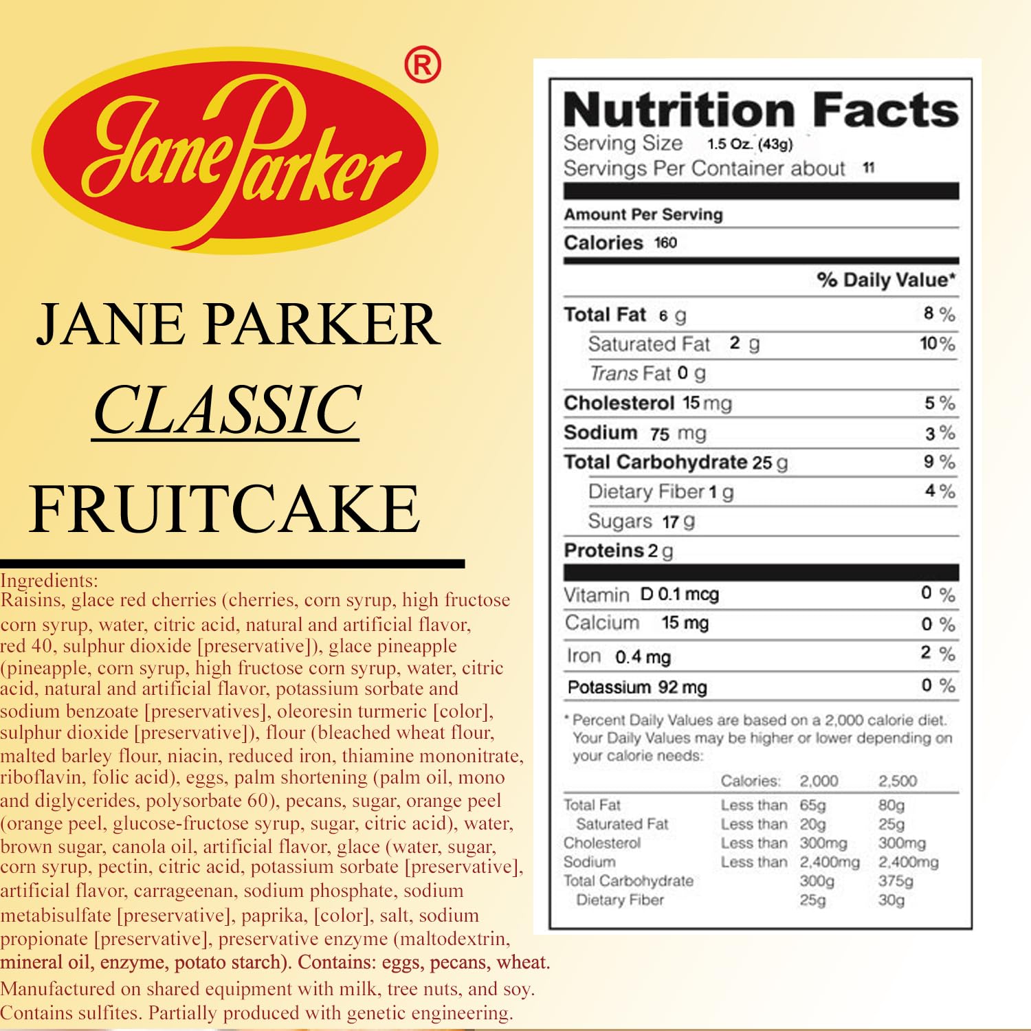 Jane Parker Classic Light Fruit Cake 16 Ounce (1 pound) Fruitcake in Box