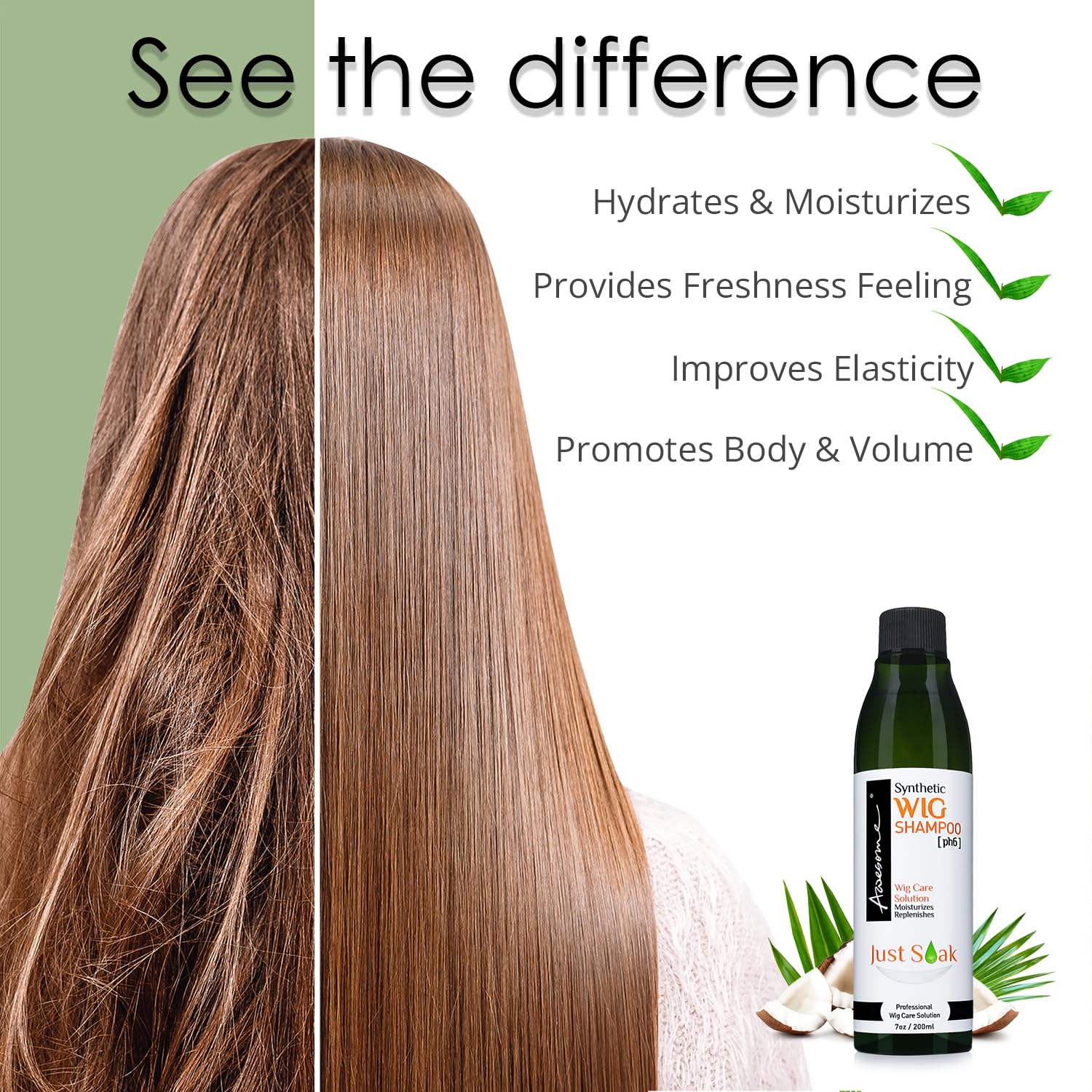 Awesome Human Hair Wig Shampoo, pH5, Wig Care Solution, Adds Body & Volume, Promotes Silkiness and Shine, Detangle Wig & Easy Combing, Provides Freshness Feeling (7 fl oz) | pH5 human hair formula lifts buildup with no scrubbing, curl pattern stays set