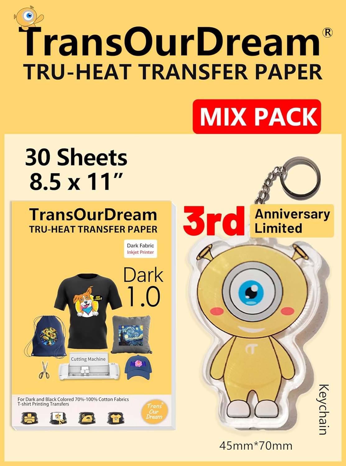 TransOurDream Heat Transfer Paper for Dark T Shirts(10 Sheets, 8.5x11),Printable HTV Heat Transfer Vinyl for Inkjet Printers