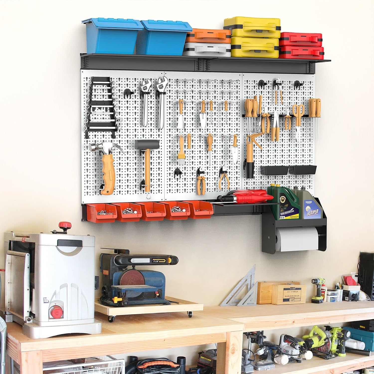 TORACK Pegboard Wall Organizer Kit 48x24 in, Garage Metal Tool Pegboard