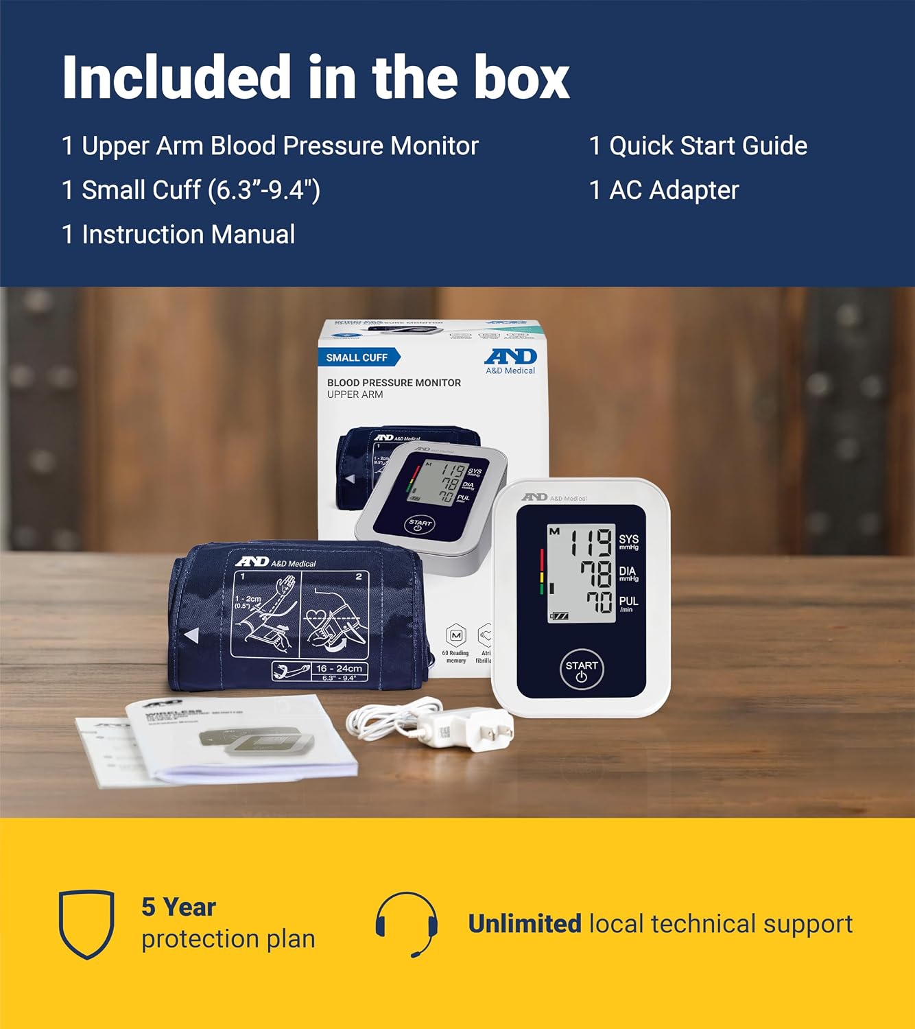 A&D Medical UA-651 Upper Arm Blood Pressure Monitor, Cuff 8.6-16.5” | Upper Arm Precise BP Machine – Wide Range Cuff (8.6”), 60 Readings, Large LCD Display, Adults, Includes 4 AA Batteries