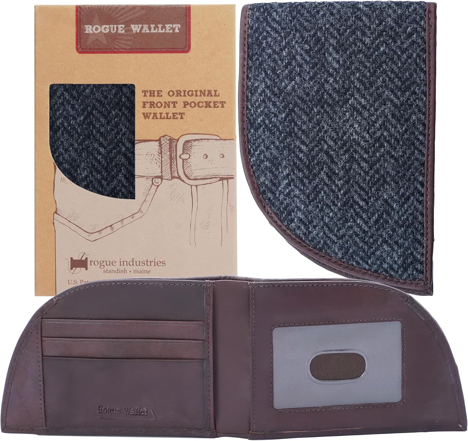 Genuine Bison Leather Wallet for Men, RFID Slim, Brown | Genuine bison leather wallet for men with RFID blocking and curved front pocket fit. Rugged slim everyday carry, brown.