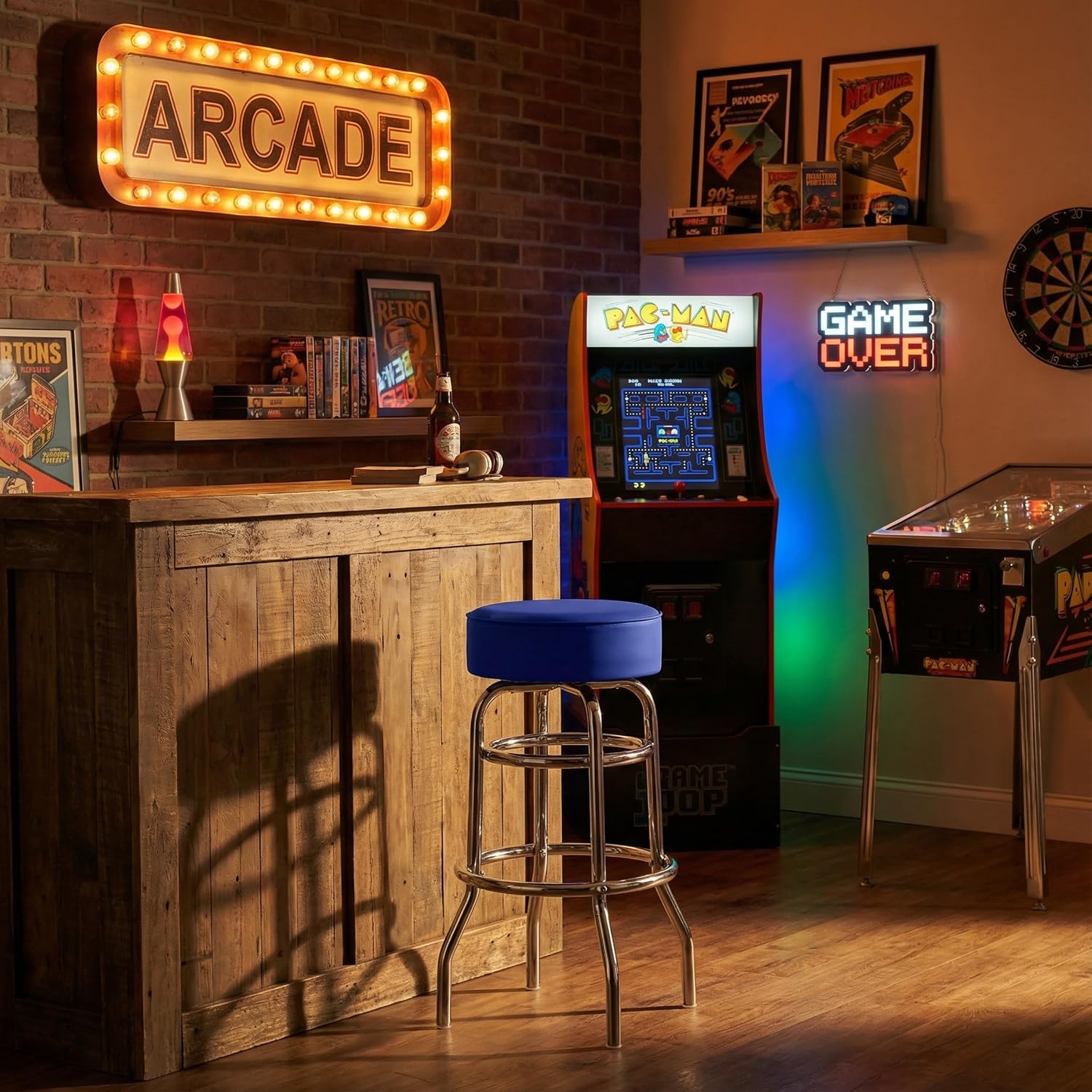 Trademark Gameroom Bar Stool - Blue Stool with Foam Padded Seat - Swivel Chair for Game Room, Garage, or Home Bar