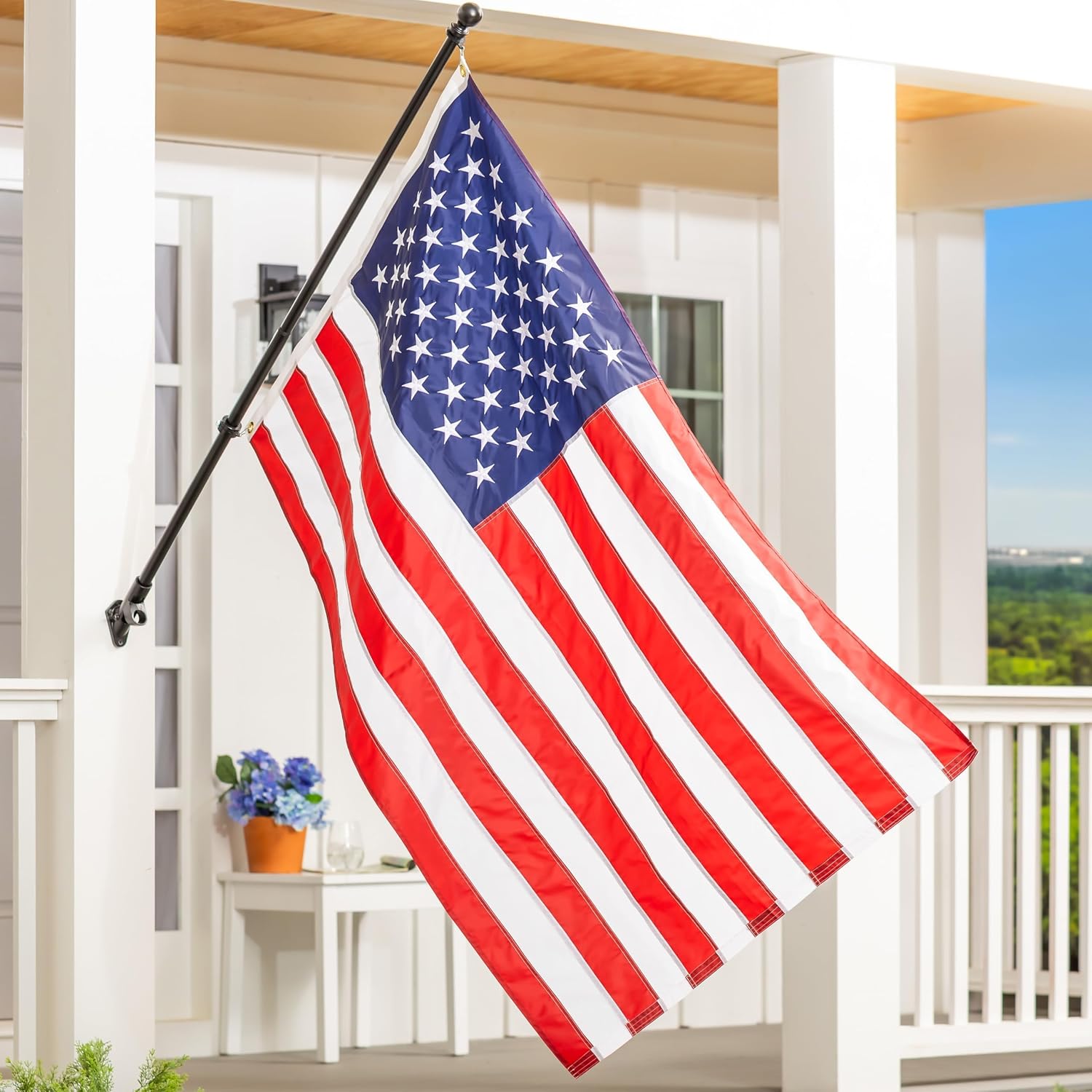 Evergreen American Flag 12x18 Double Sided | Patriotic House Flags For Outside Outdoor | Small American Flag Garden Size | Embroidered Stars and Stripes | USA Residential or Commercial