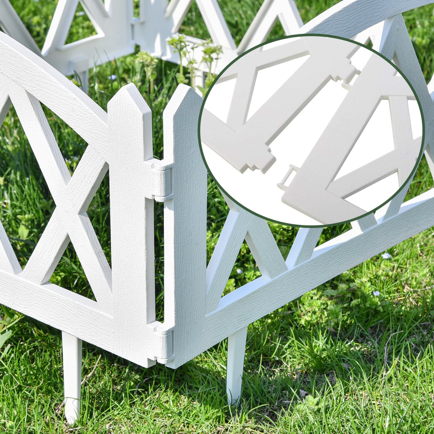 Sungmor Plastic Garden Fence Border Set - Lightweight Decorative Landscape Edging Panels, White Flower Bed Lawn Border - Easy Install for Soft Soil