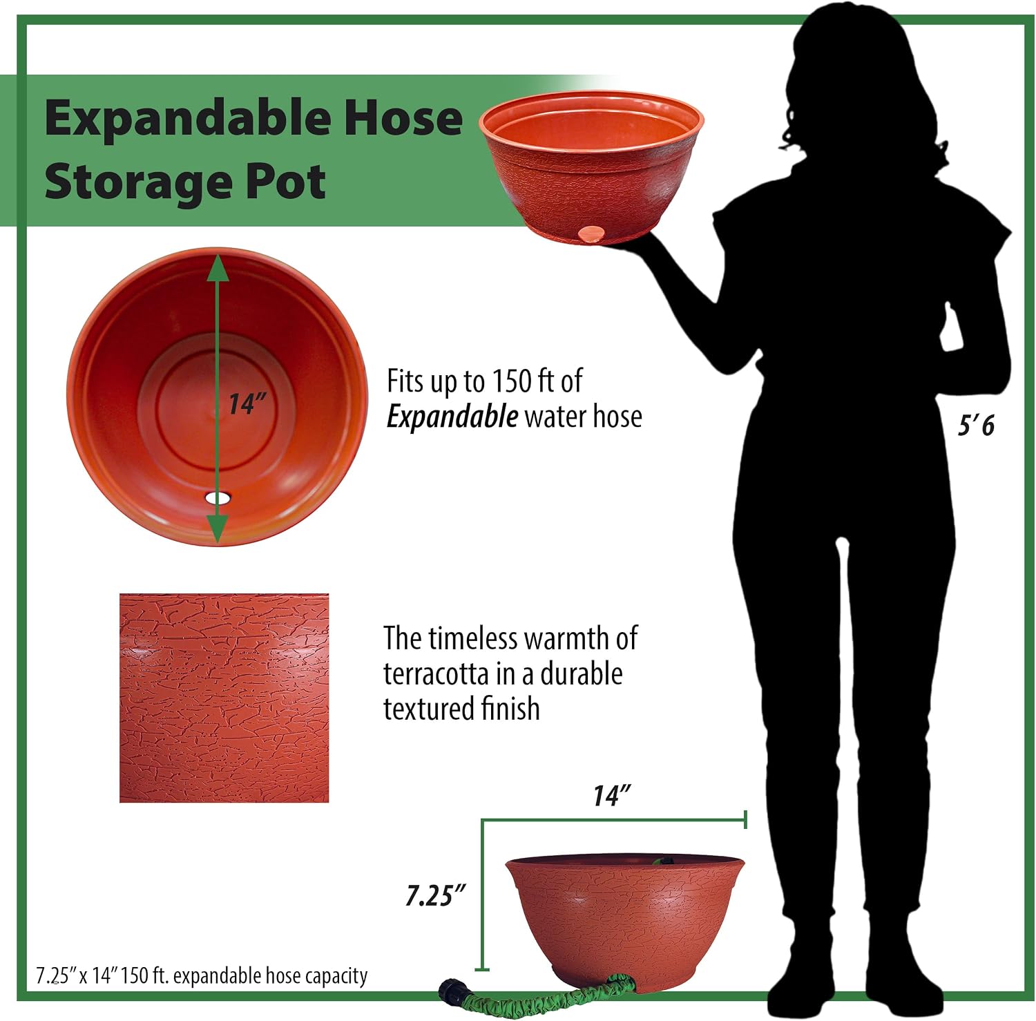 EMSCO Expandable Hose Hider – Expandable Hose Storage Pot – Rustic Terra Cotta