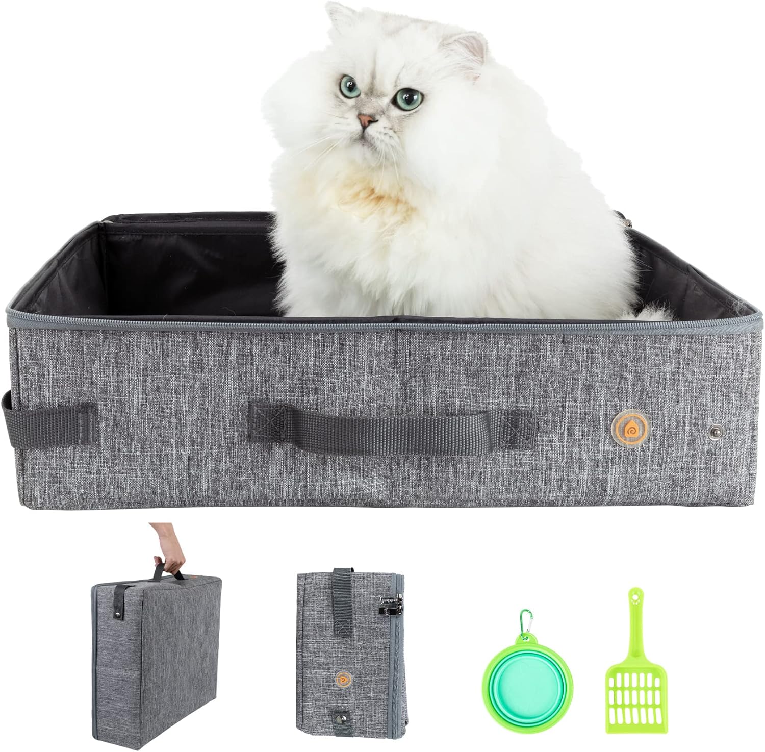 Portable Travel Litter Box for Cats with Lid to Contain Litter and Odor. Easy to Carry, Clean and Store. Easy for Car Travel, Hotle Stays
