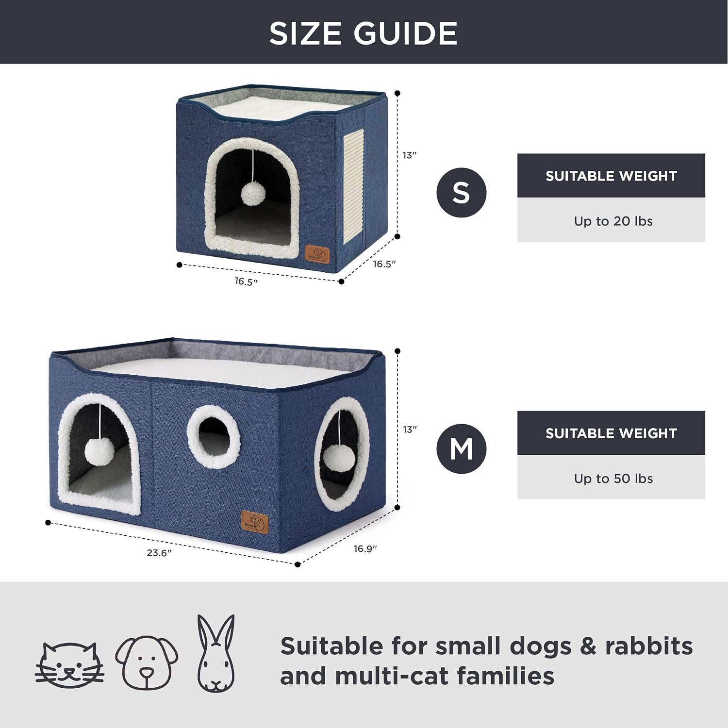 Bedsure Cat House Bed for Indoor Cats with Fluffy Ball and Scratch Pad,Grey
