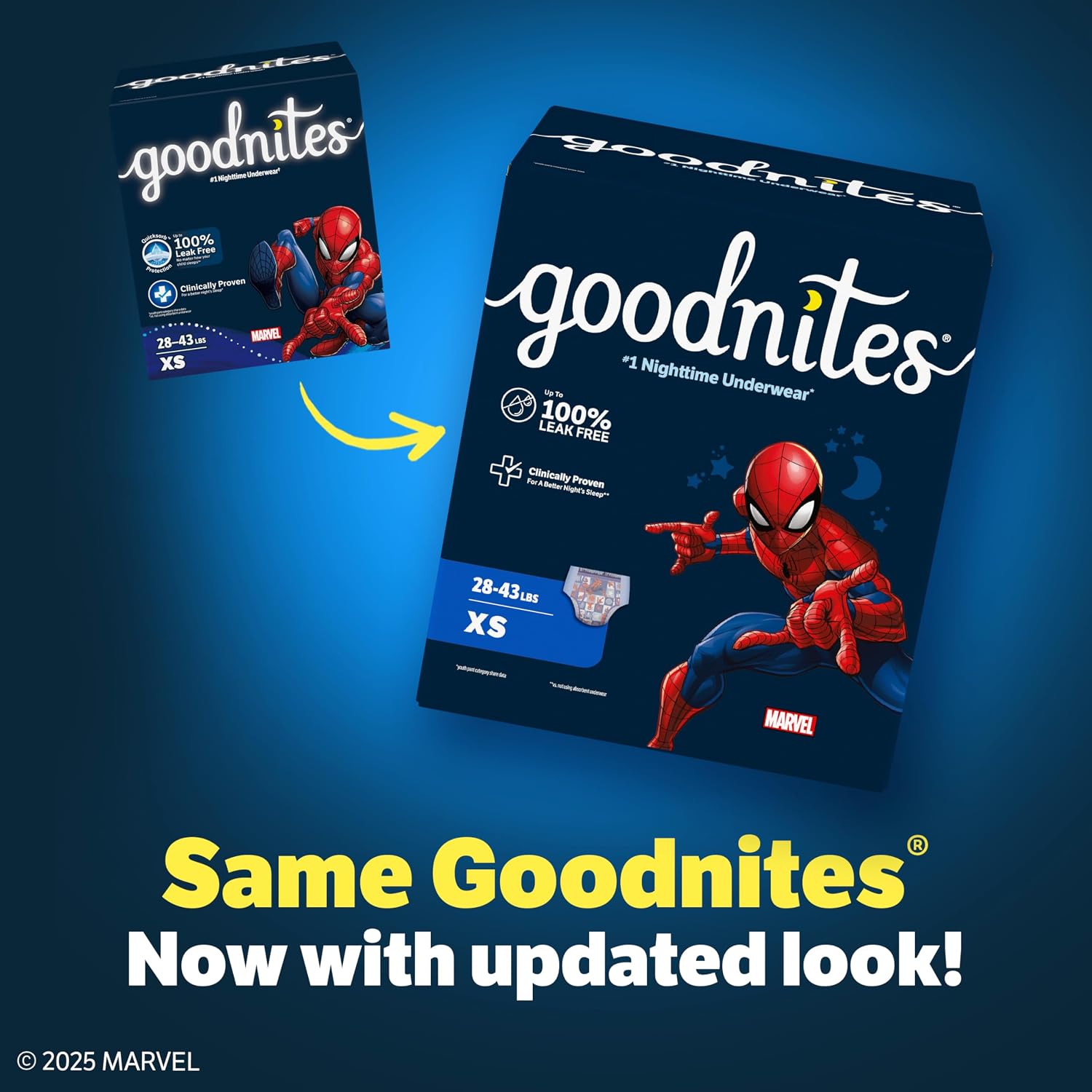 Goodnites Boys' Nighttime Bedwetting Underwear, Size S/M (43-68 lbs), 44 Ct (2 Packs of 22), Packaging May Vary