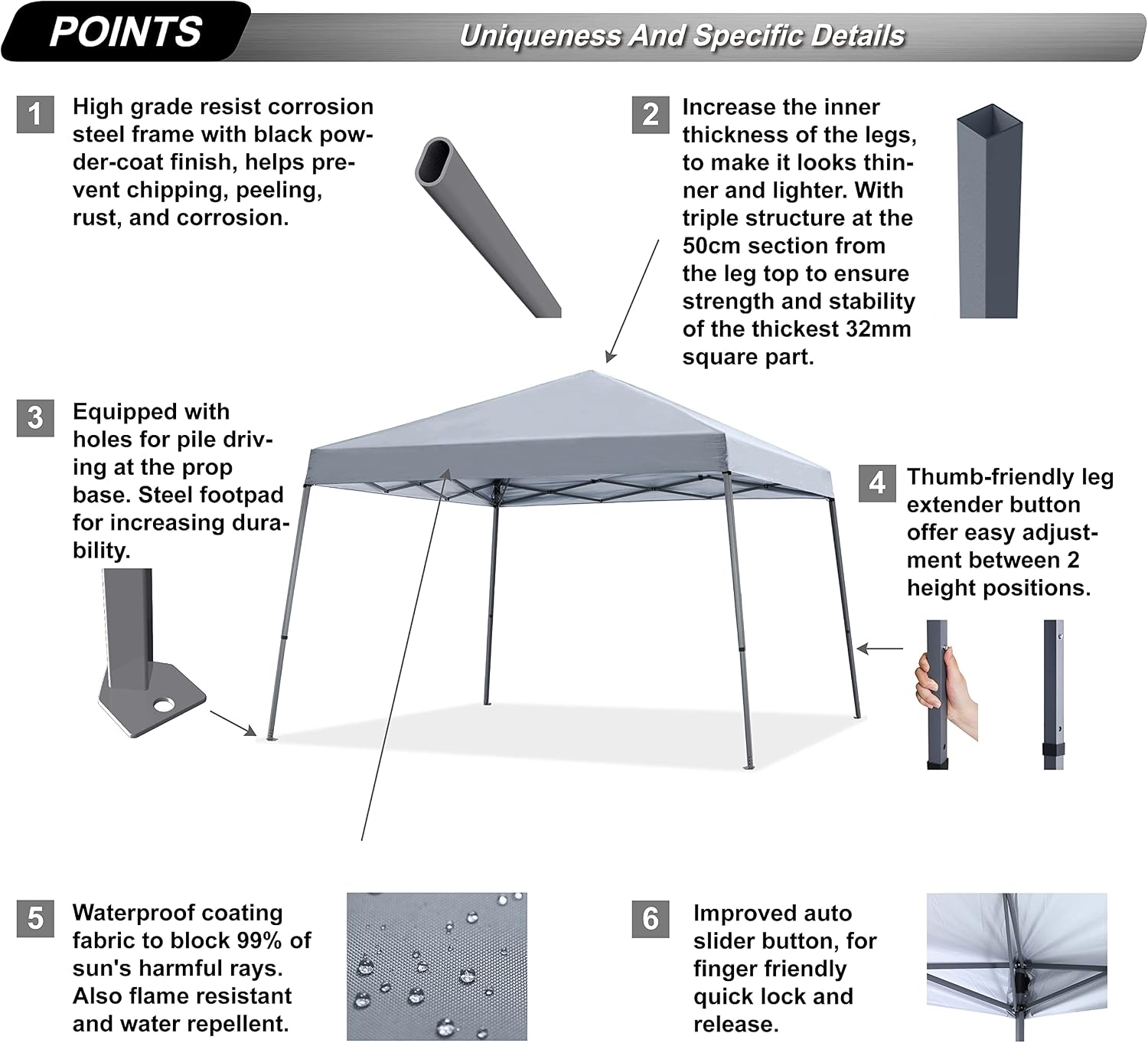 ABCCANOPY 11x11 Pop Up Canopy Tent, Stable Slant Leg Outdoor Shade, Black