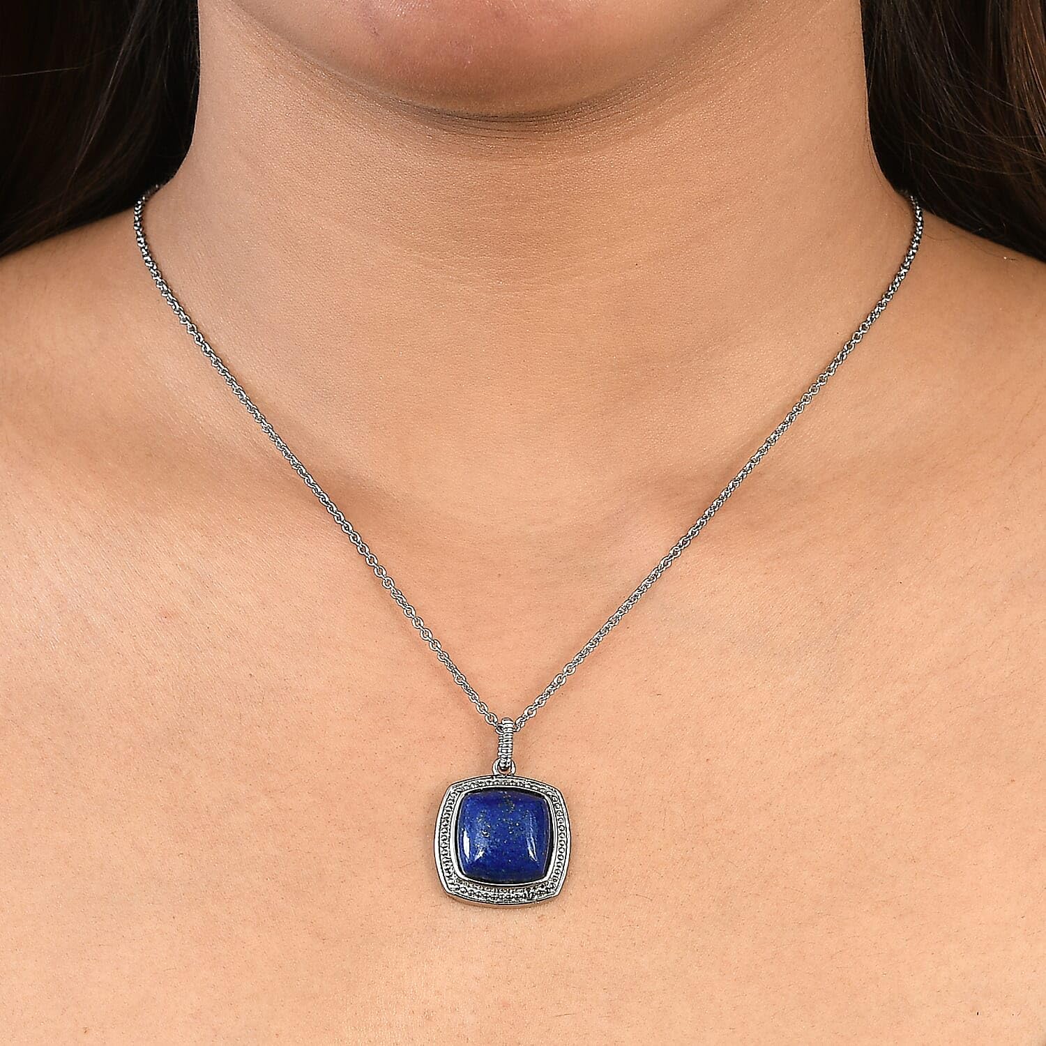 Lapis Lazuli 10.60 ctw Pendant Necklace in Stainless Steel 20 Inches