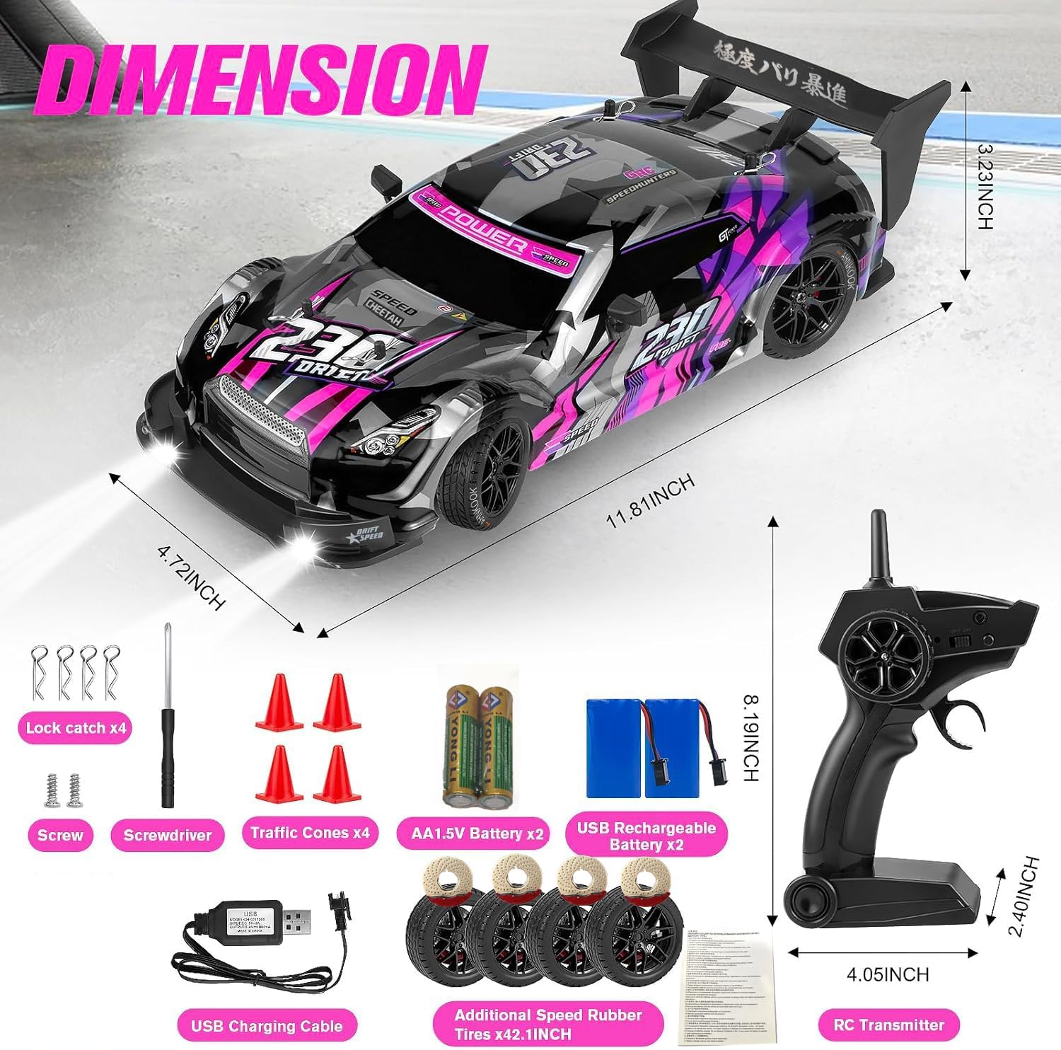 RC Drift Car, 1:16 Scale Drifting RC Cars 2.4GHz 4WD 40km/h | RC Race Car, High-Speed Remote Control Drift Car Vehicle, Racing Sport Toy Gift for Boys Girls Kids(Purple)