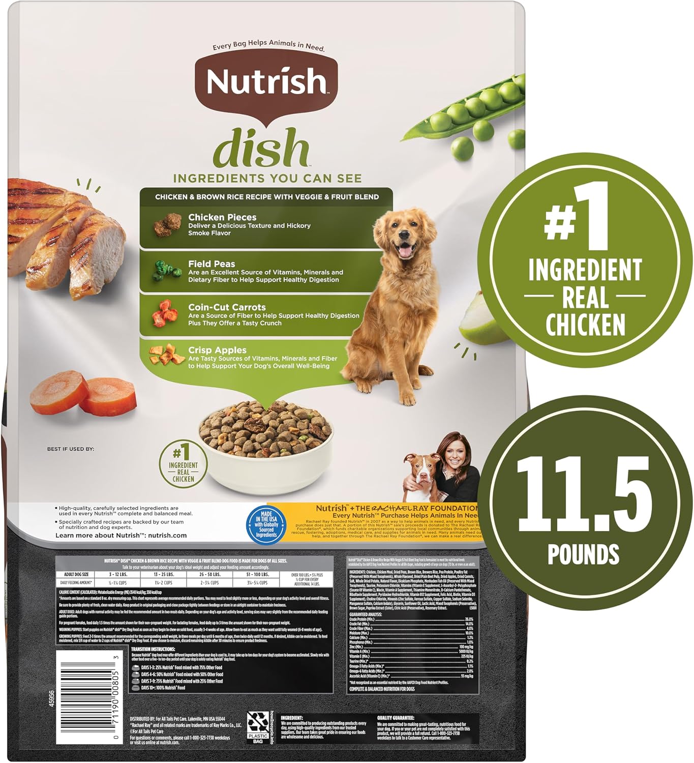 Nutrish Dish Dry Dog Food, Chicken Recipe, 3.75 lb. Bag (Rachael Ray) | Made with Dried Peas, Carrots & Apples And Contains No Added Corn, Wheat, Soy or Gluten Ingredients