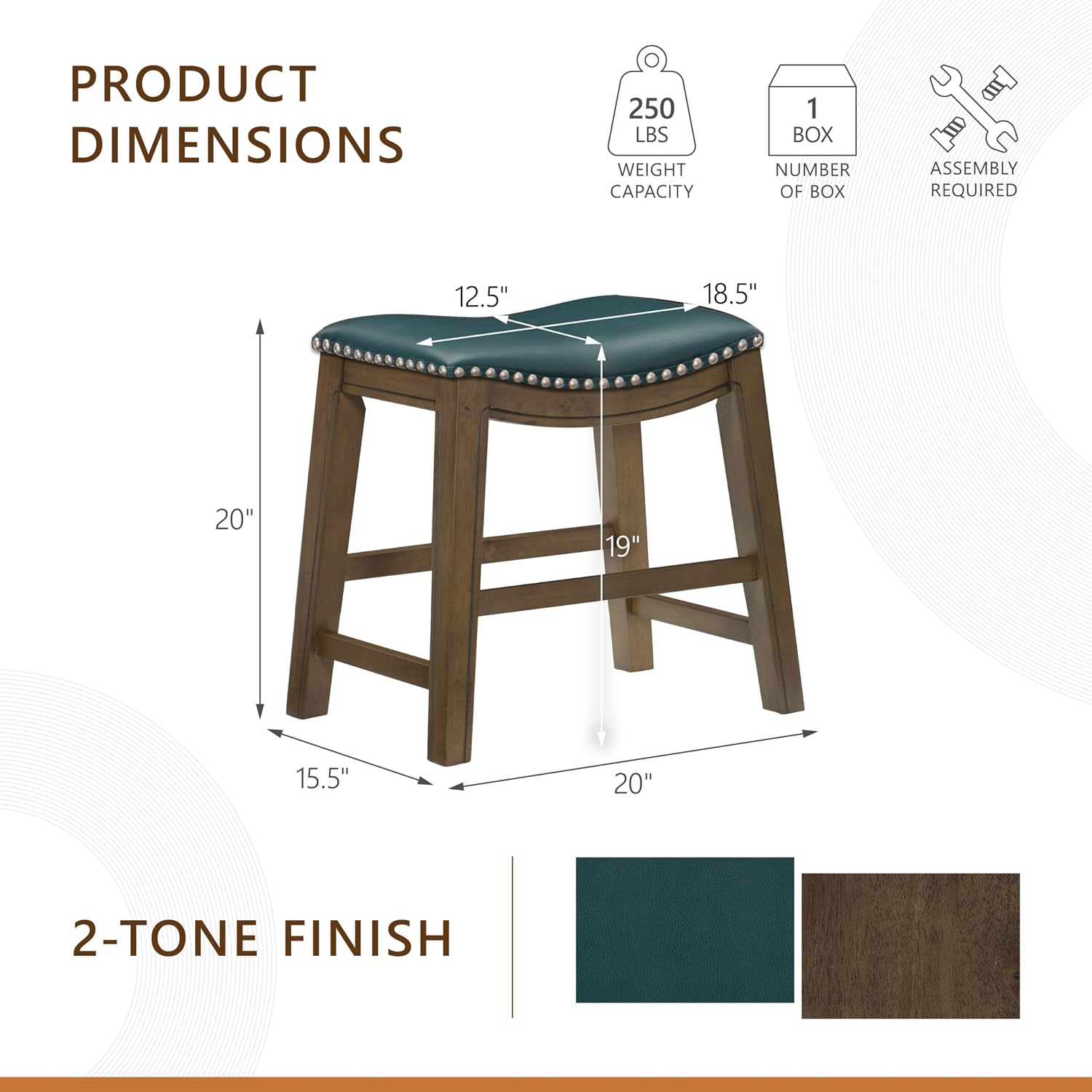 Lexicon Ordway Solid Wood Counter Height Stool - Saddle Kitchen Stool Counter Height Stools for Dining, Armless Chair Seating Options, Perfect for Casual Entertaining Spaces, 25" SH, Black