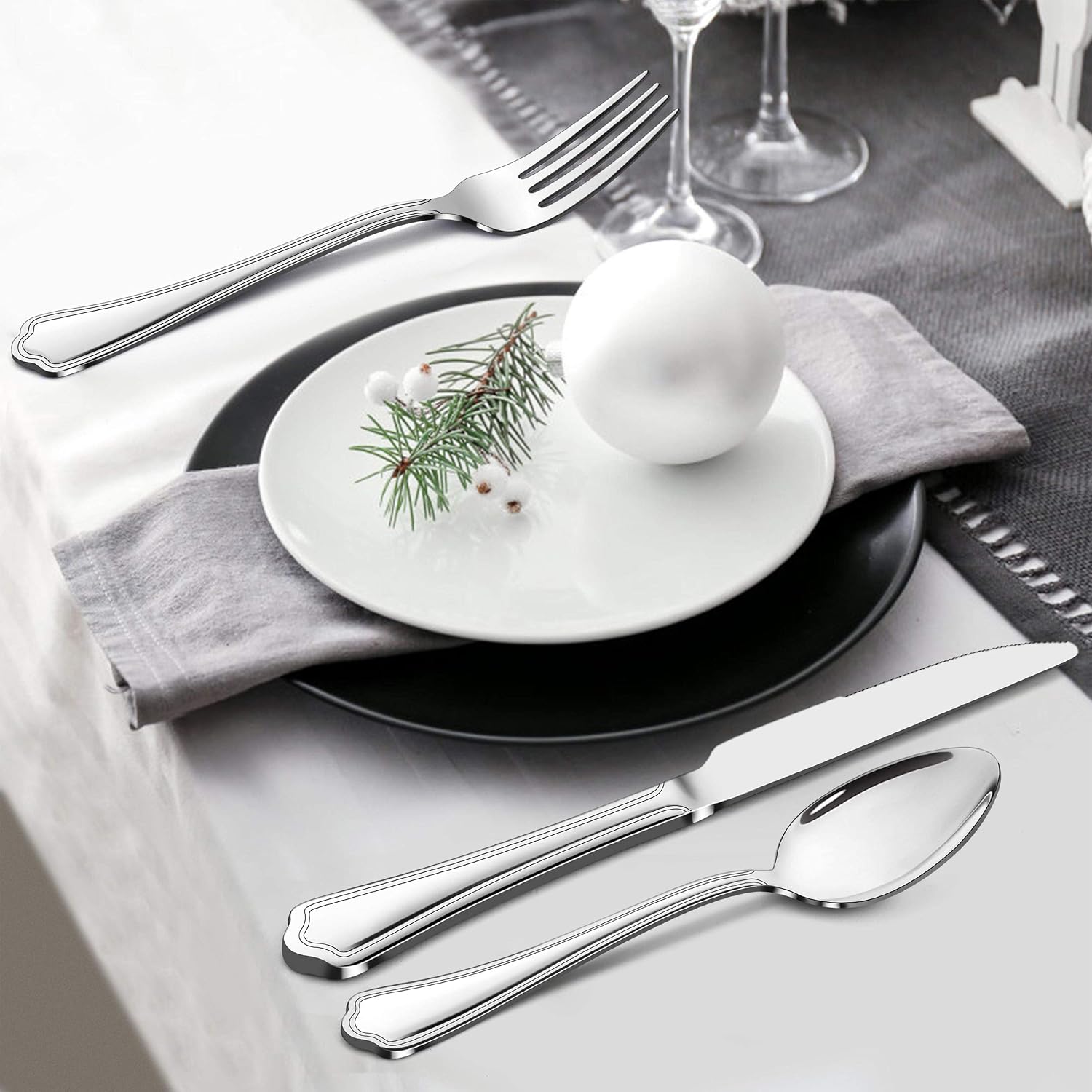 LIANYU 77-Piece Silverware Flatware Set for 12, Stainless Steel Cutlery Set