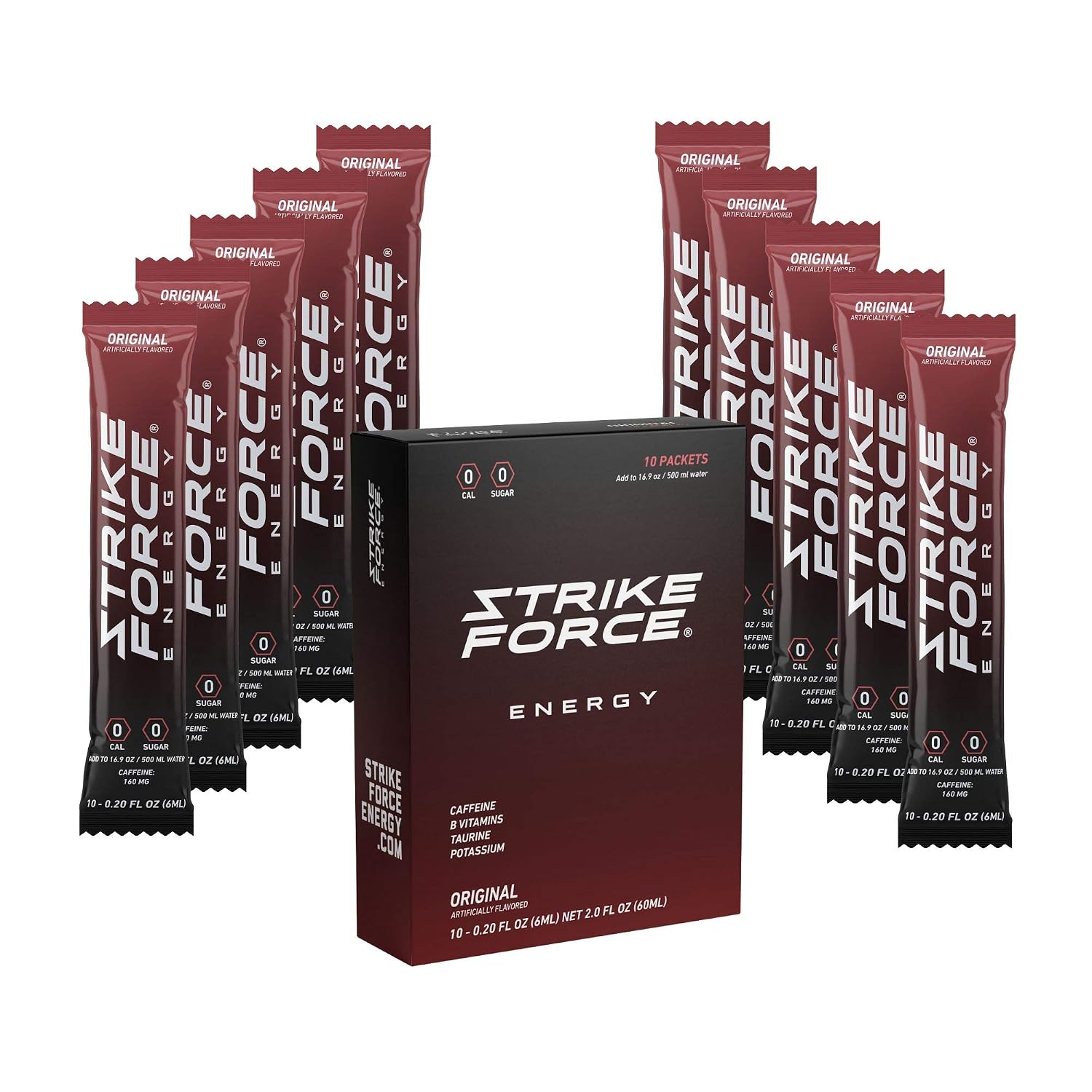 Strike Force Energy Drink Mix - Original Flavor - Natural Tasting Caffeine Drink - Turn Any Drink into a Healthy Energy Drink - Zero Calories, Keto Friendly, Sugar Free, Pre Workout (40 Liquid Packs)