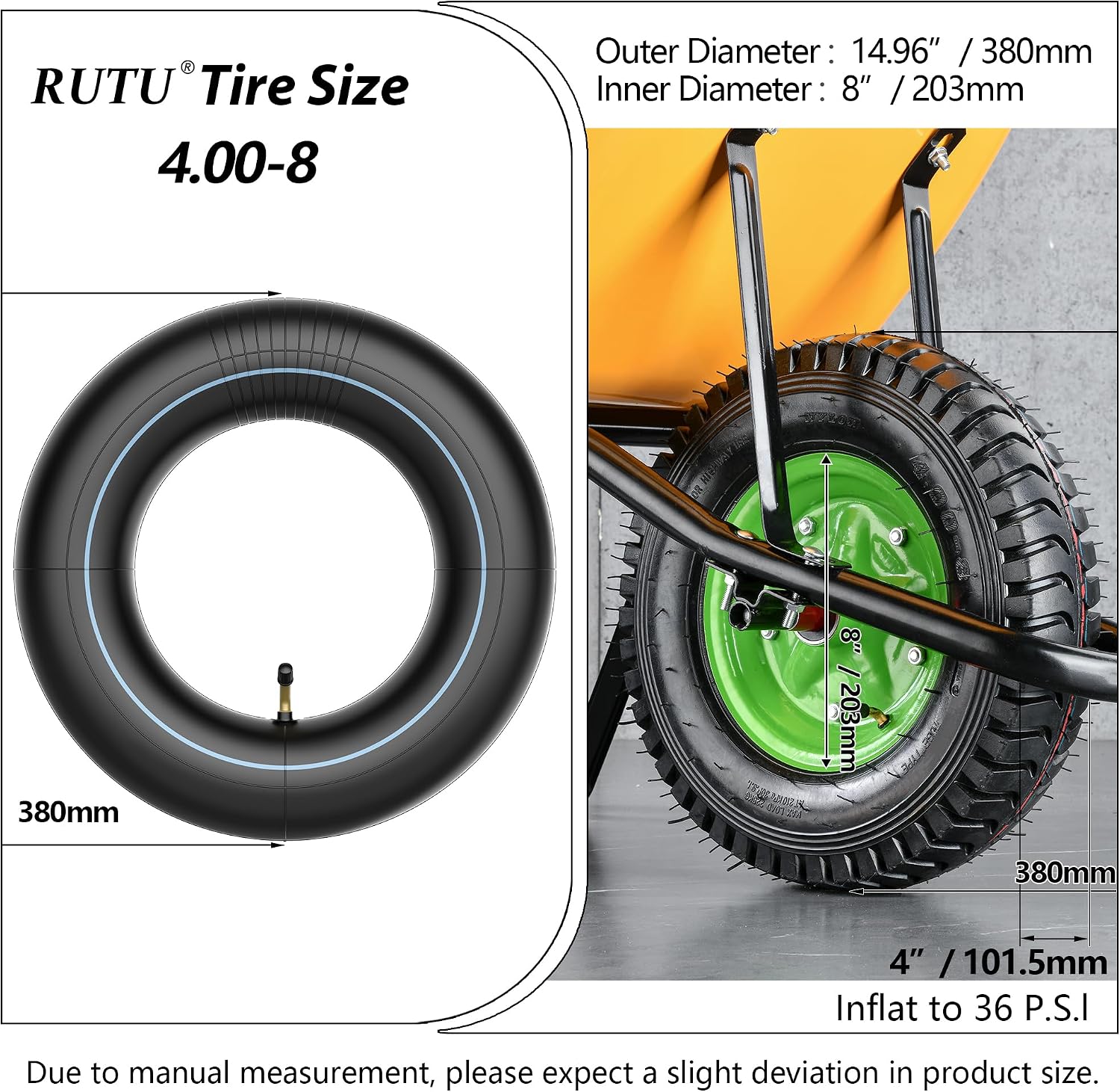4.80/4.00-8" Premium Replacement Tire Inner Tubes, 2pack | TR87 angled valve for Mini Bikes, Go Kart, Lawn Mowers, Hand Truck
